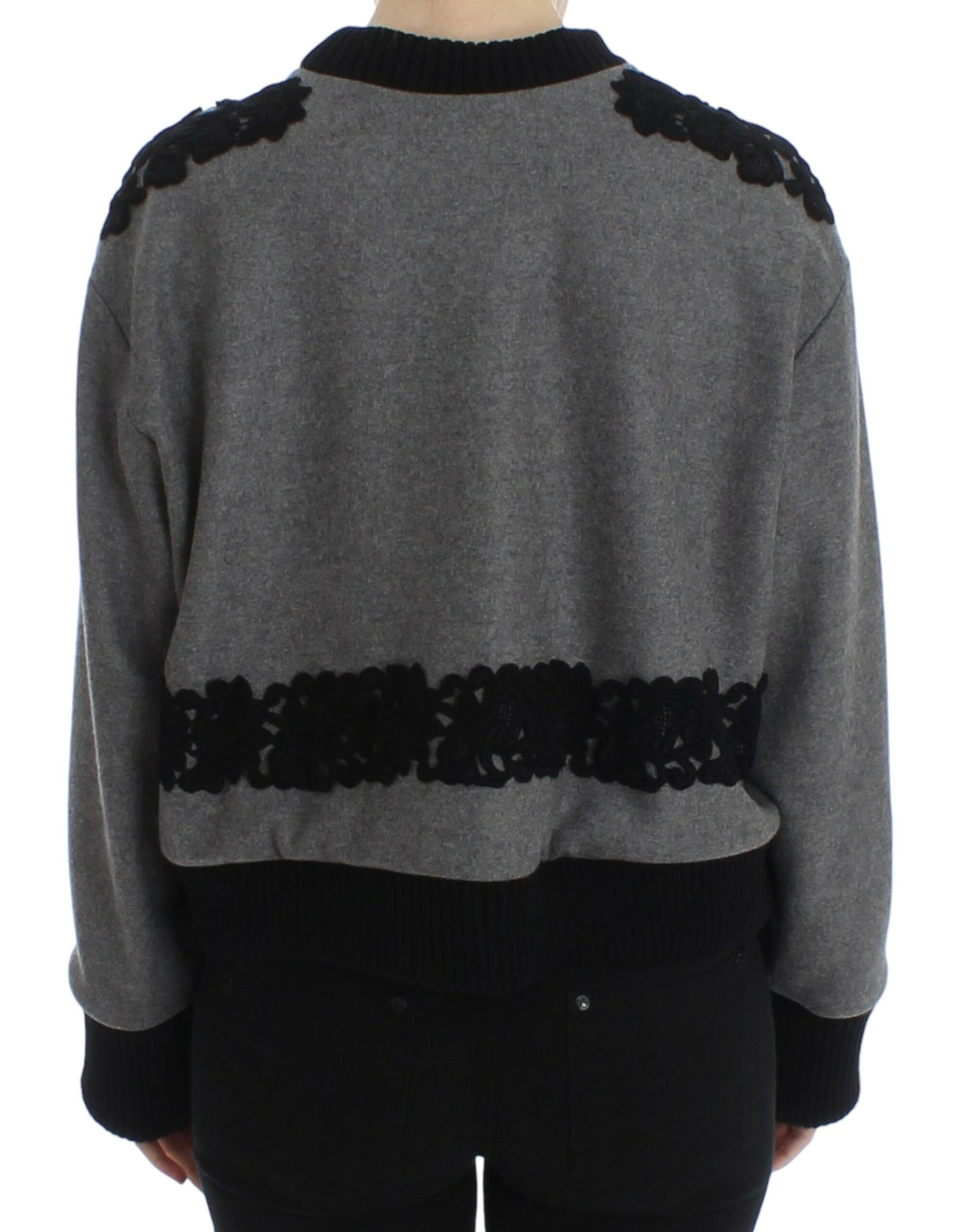 Dolce & Gabbana Gray Black Lace Wool Cashmere Sweater | Regal Royce