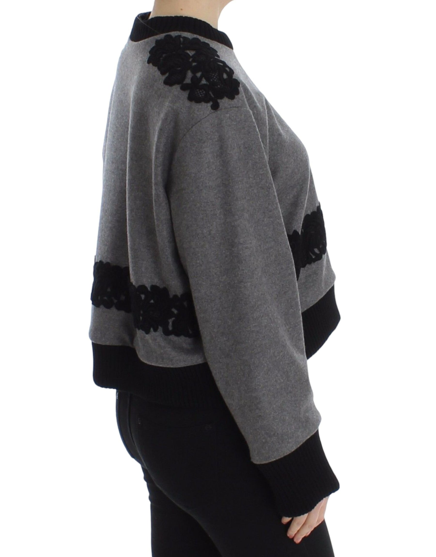 Dolce & Gabbana Gray Black Lace Wool Cashmere Sweater | Regal Royce