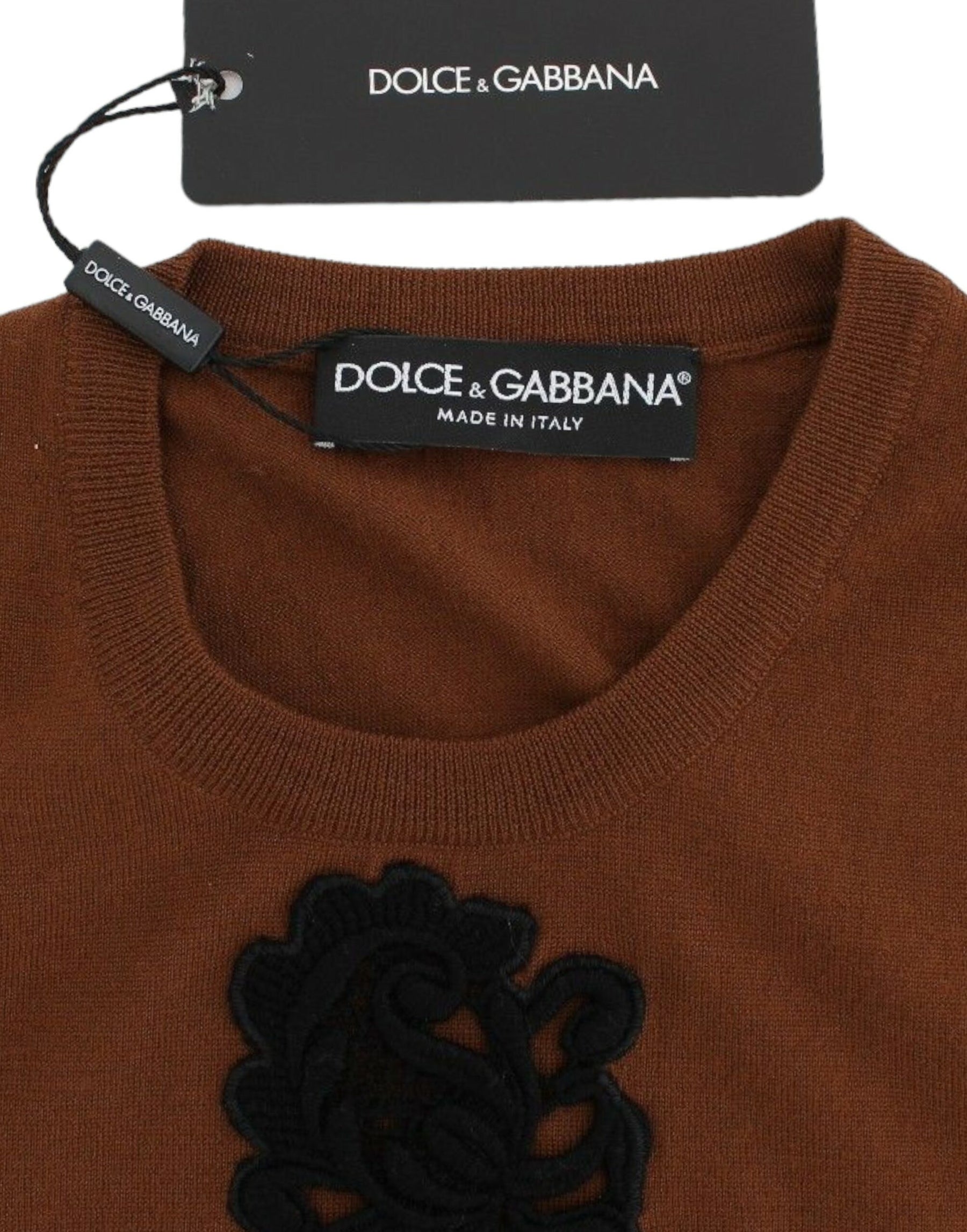 Dolce & Gabbana Brown Wool Black Lace Vest Sweater Top | Regal Royce