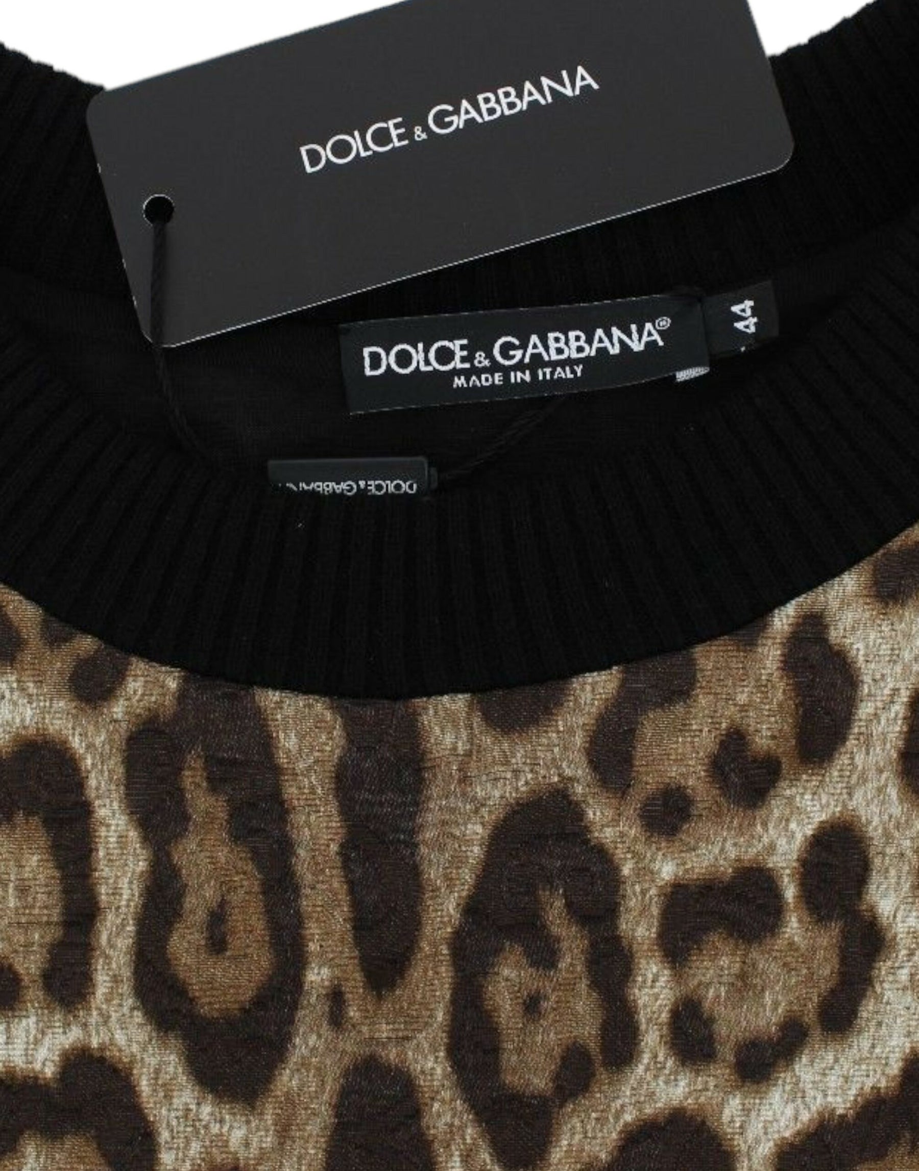 Dolce & Gabbana Leopard Print Crewneck Short Sweater | Regal Royce