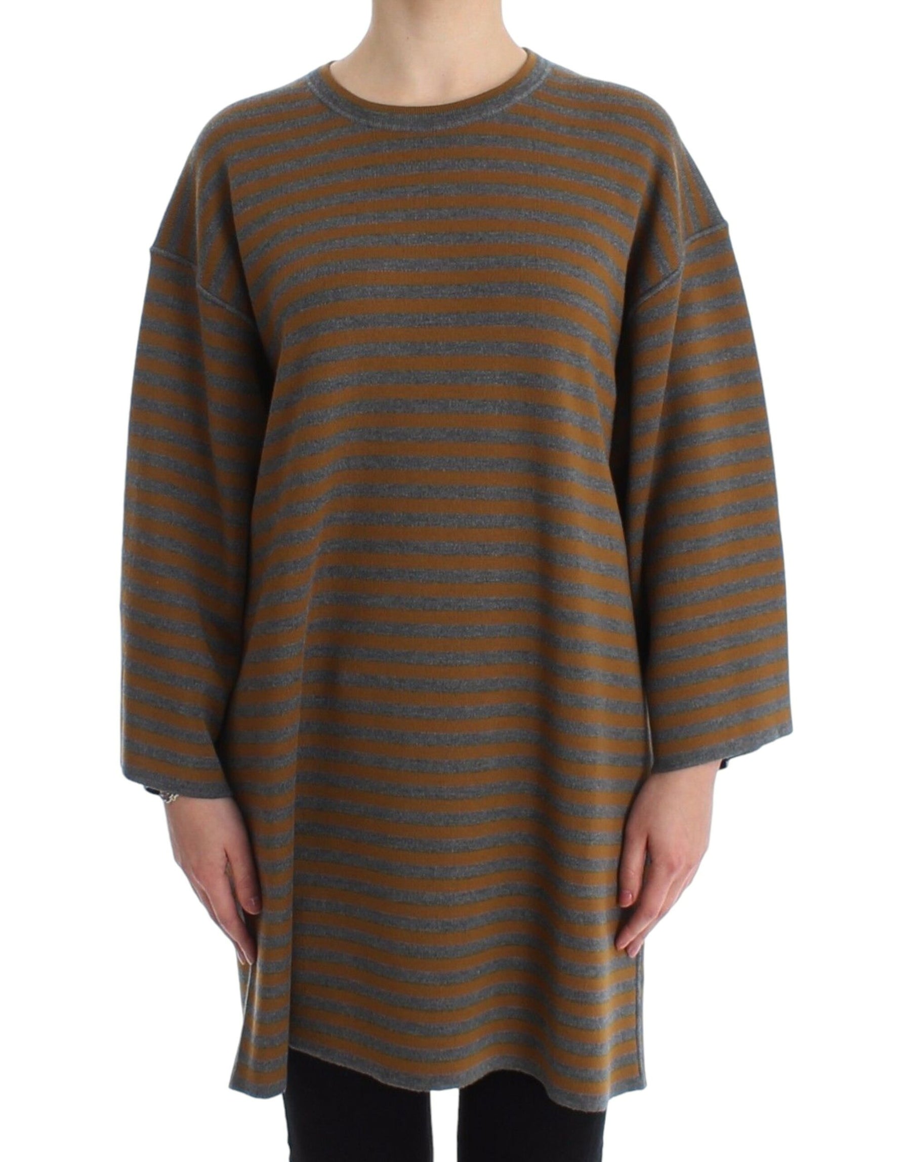 Dolce & Gabbana Oversized Gray Yellow Striped Sweater Top | Regal Royce