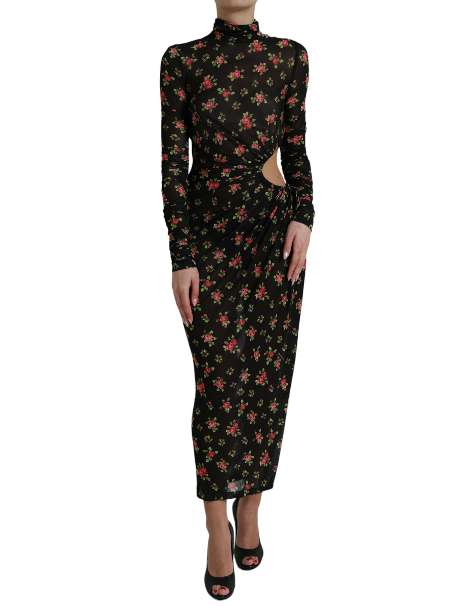 Dolce & Gabbana Black Floral Cut Out Sheath Long Maxi Dress | Regal Royce