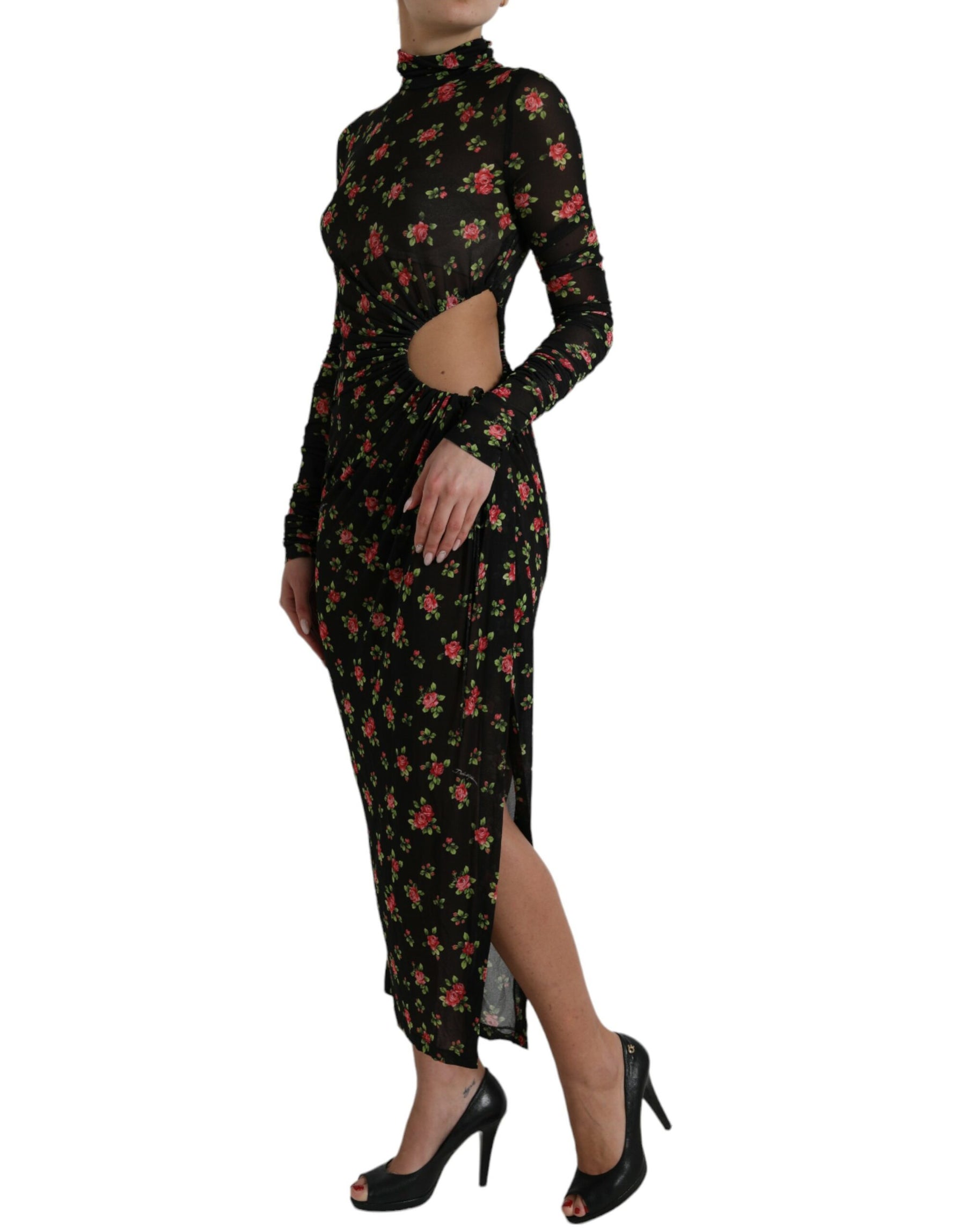 Dolce & Gabbana Black Floral Cut Out Sheath Long Maxi Dress | Regal Royce
