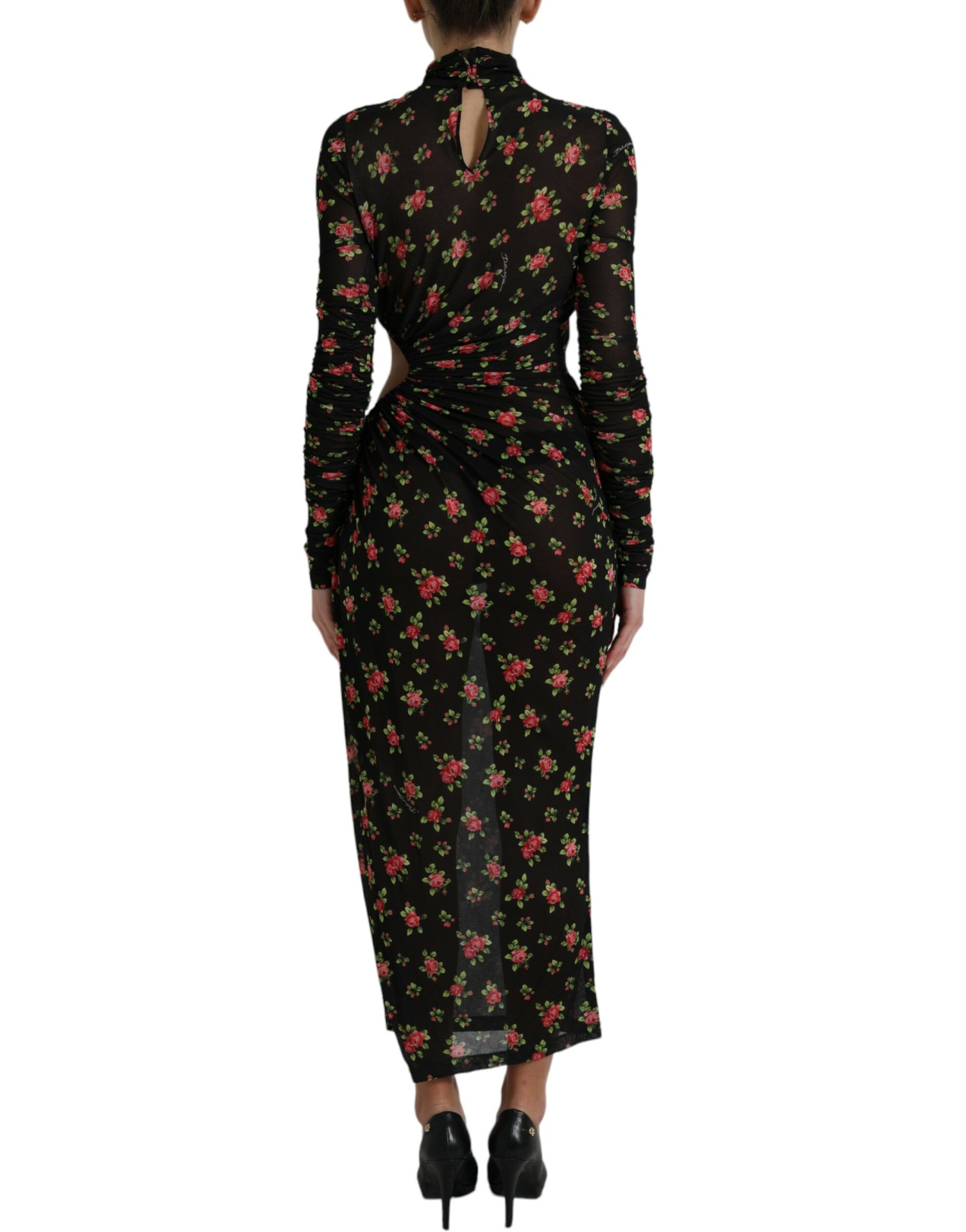 Dolce & Gabbana Black Floral Cut Out Sheath Long Maxi Dress | Regal Royce