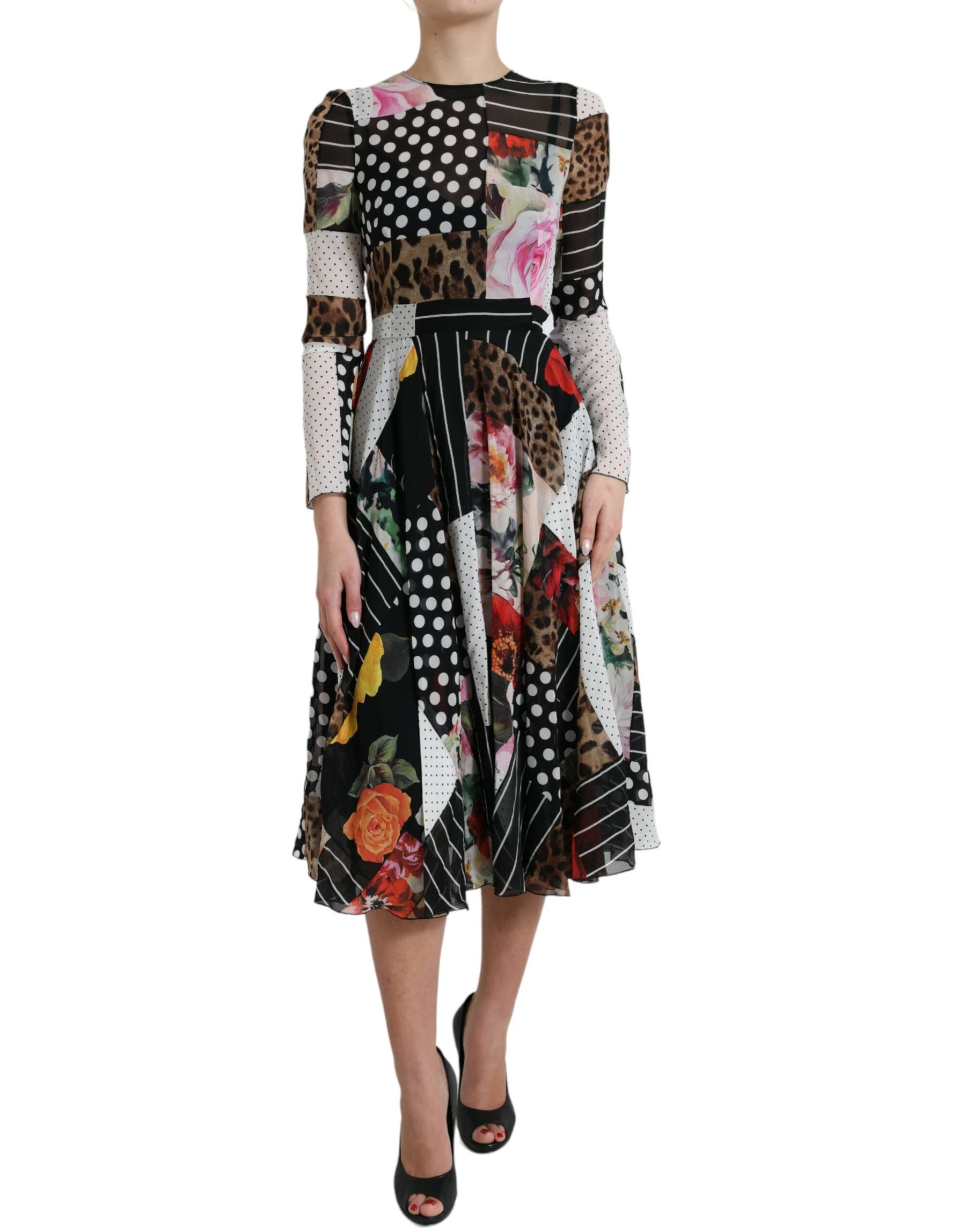 Dolce & Gabbana Multicolor Patchwork Floral Leopard Dress | Regal Royce