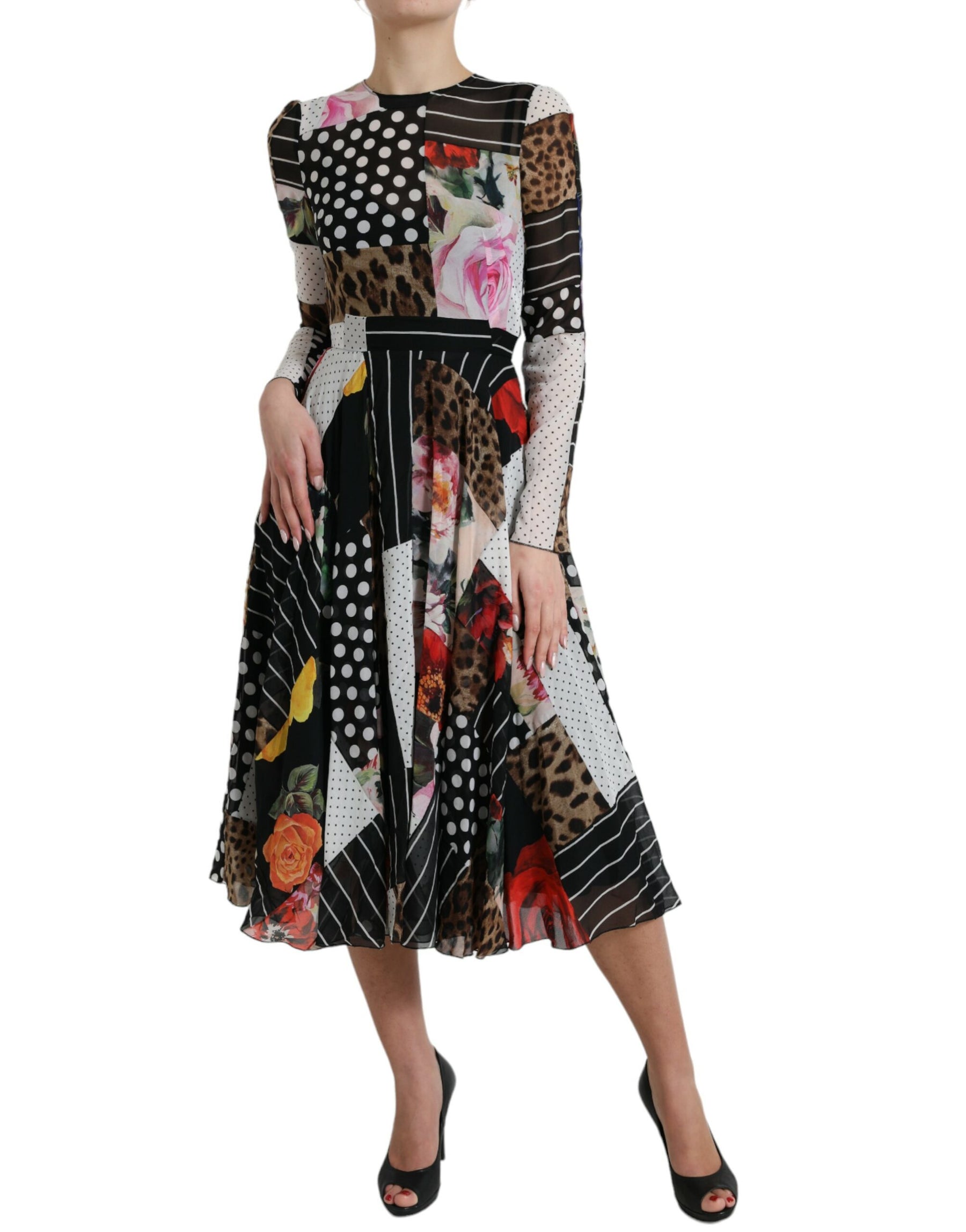 Dolce & Gabbana Multicolor Patchwork Floral Leopard Dress | Regal Royce