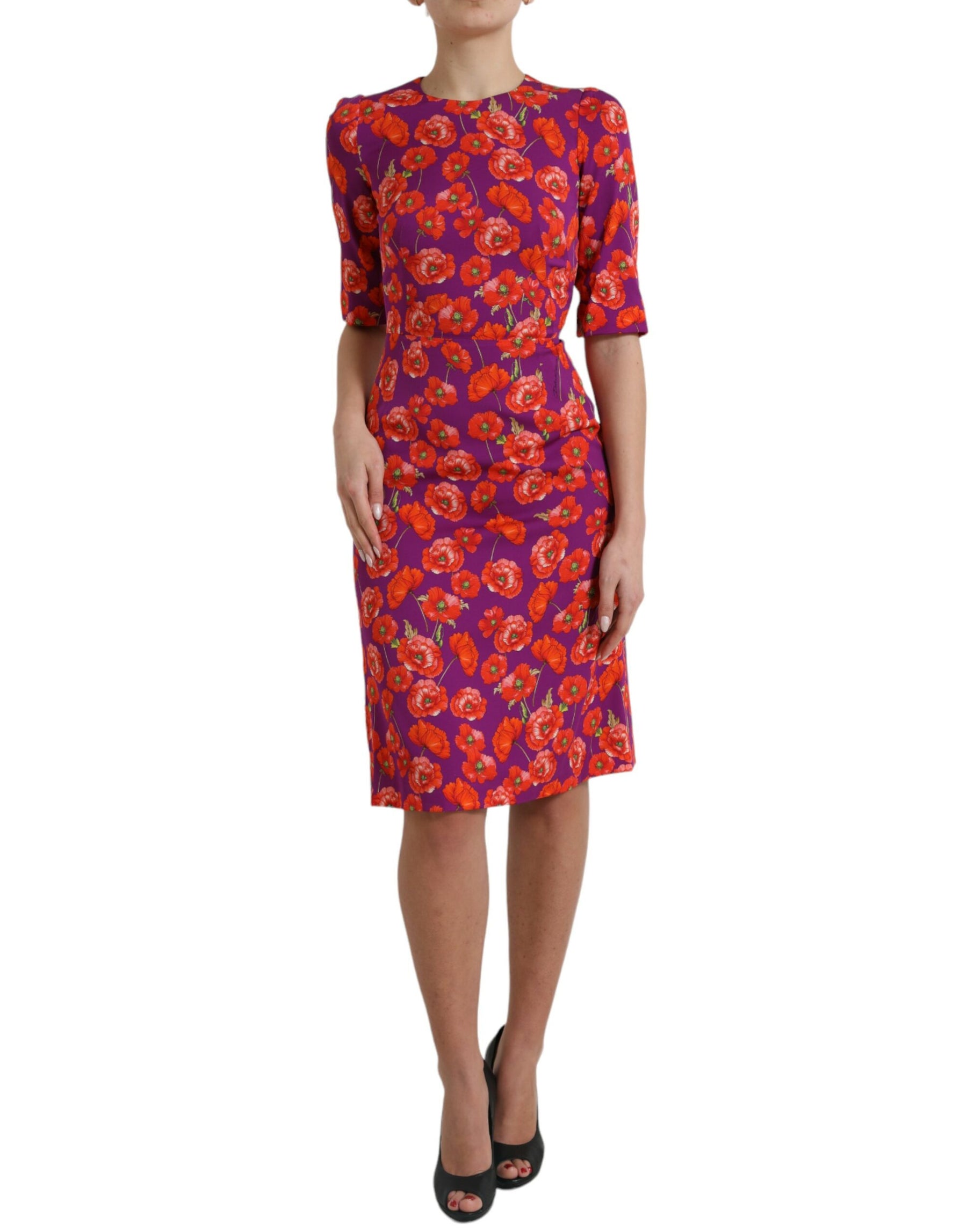 Dolce & Gabbana Multicolor Floral Poppy Print Sheath Dress | Regal Royce