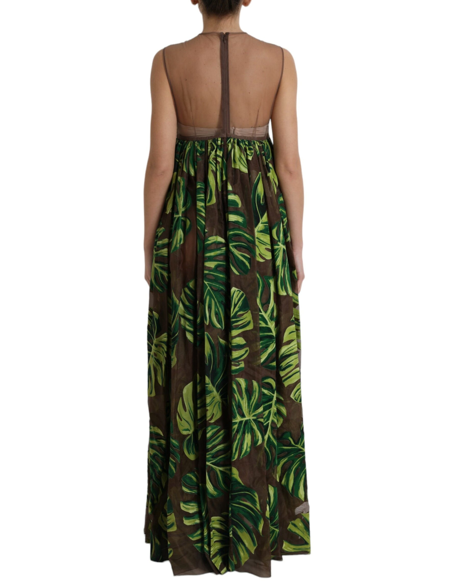 Dolce & Gabbana Green Banana Leaf Sleeveless Long Maxi Dress | Regal Royce