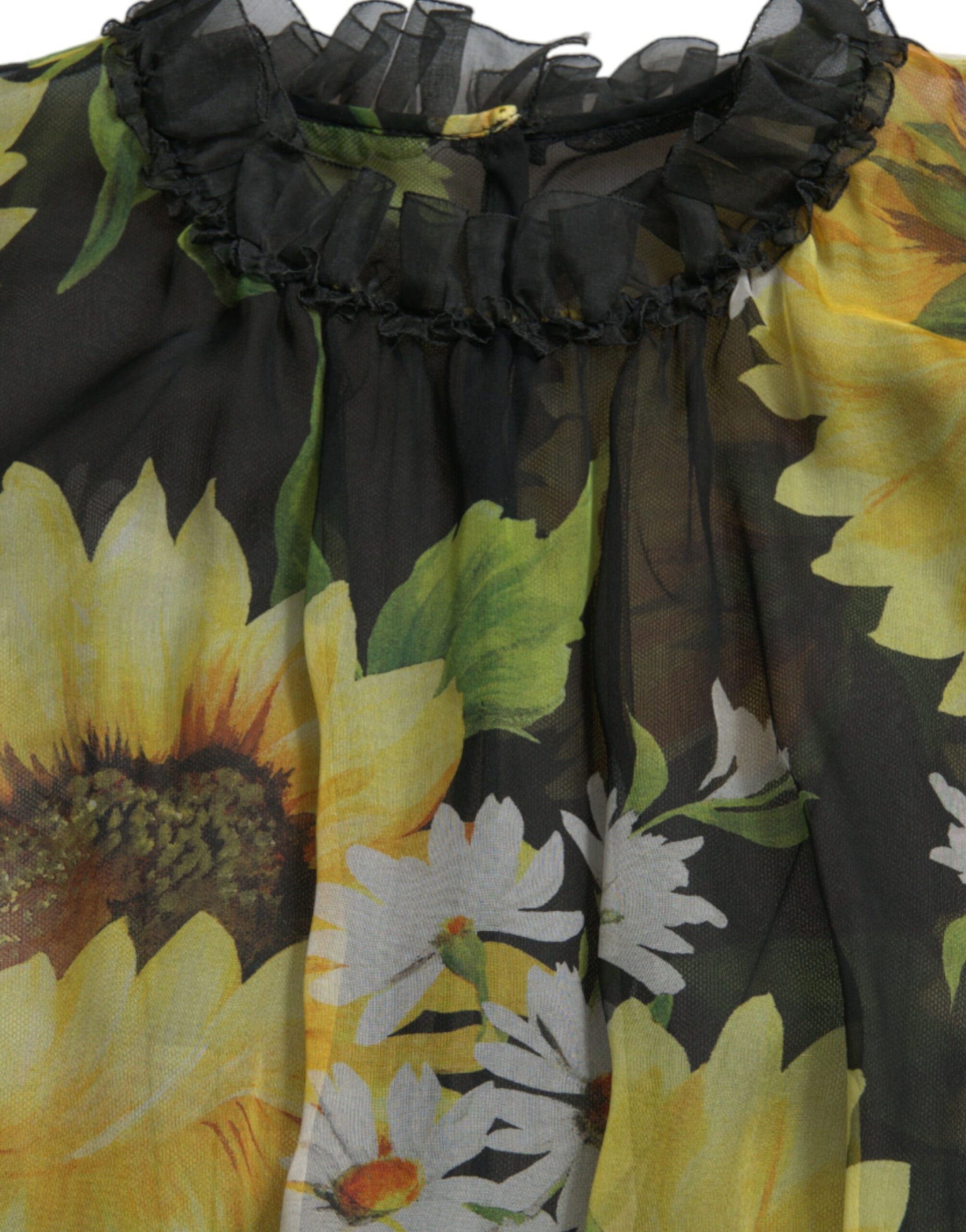 Dolce & Gabbana Black Sunflower A-line Pleated Maxi Dress | Regal Royce