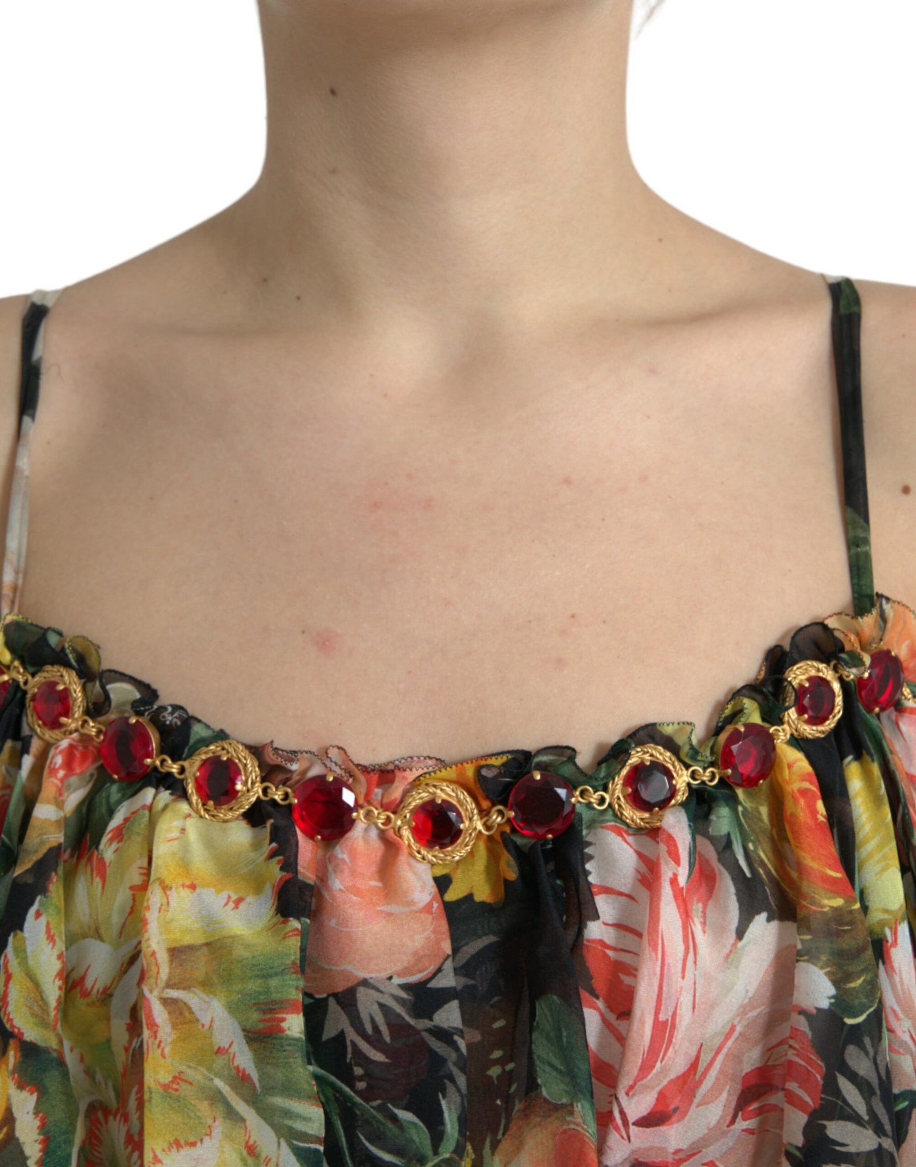 Dolce & Gabbana Multicolor Floral Chiffon Tiered Maxi Dress | Regal Royce