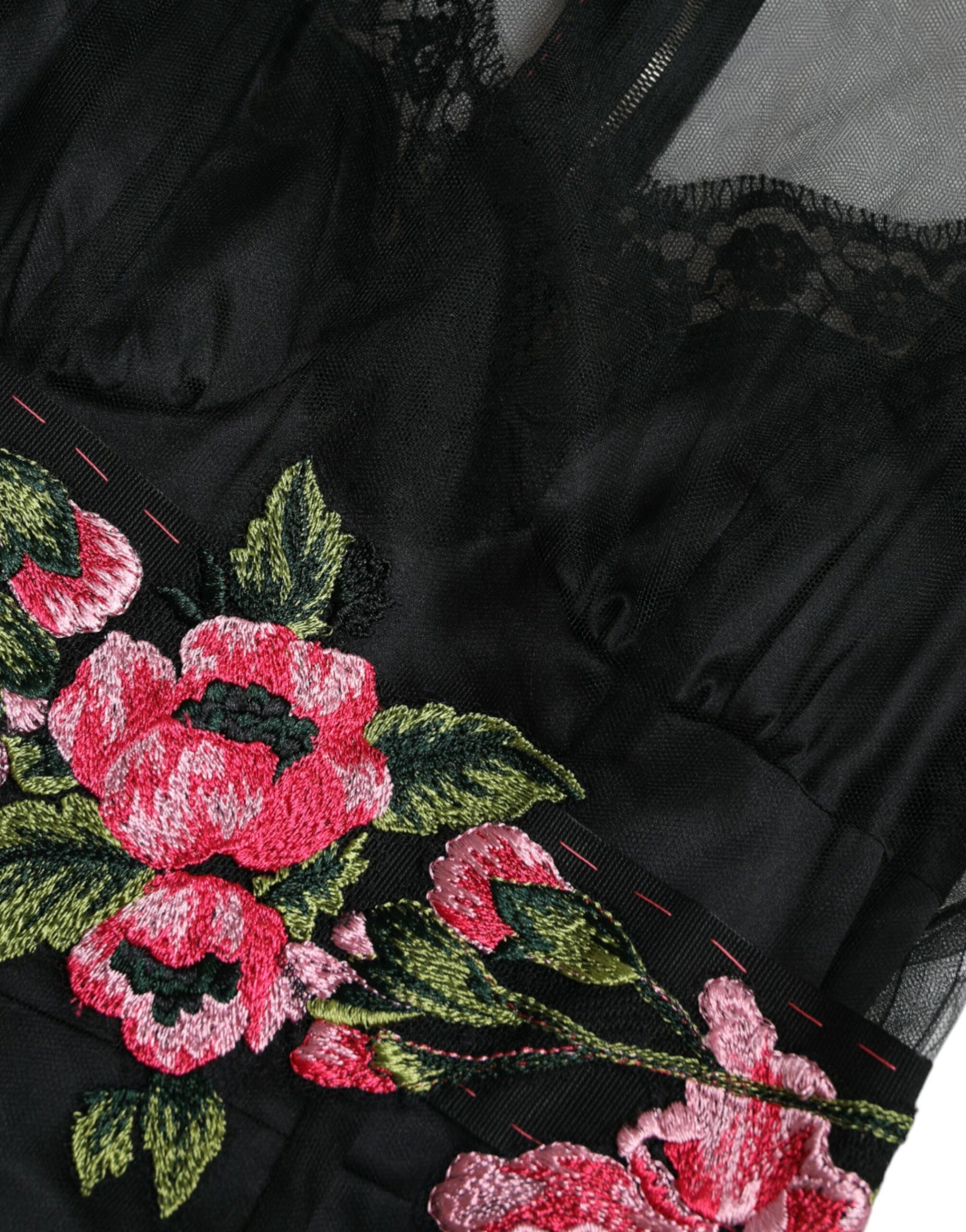 Dolce & Gabbana Black Floral Embroidery Mesh Tulle Gown Dress | Regal Royce