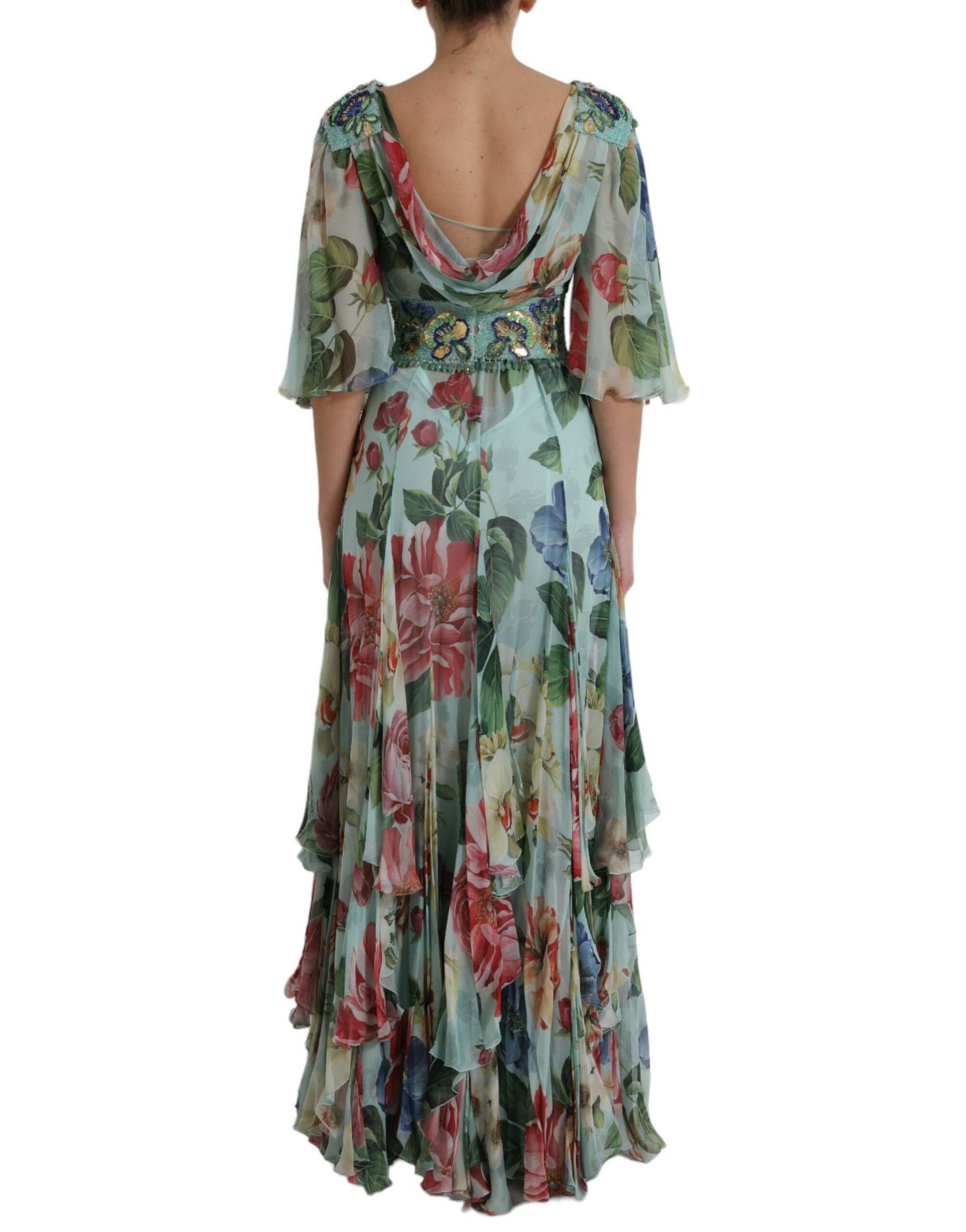 Dolce & Gabbana Blue Floral Print Tiered Long Maxi Dress | Regal Royce