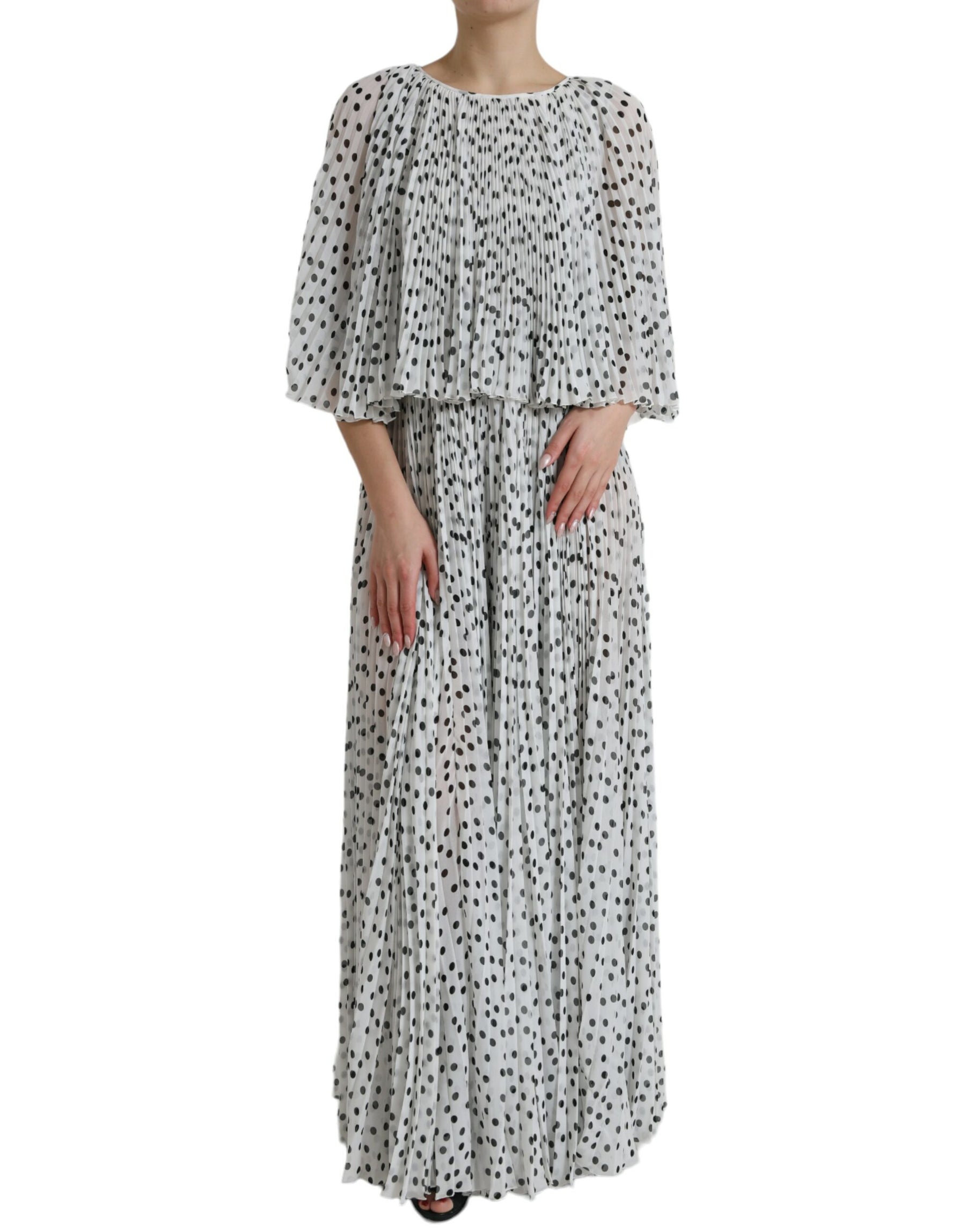 Dolce & Gabbana White Polka Dot A-line Pleated Maxi Dress | Regal Royce