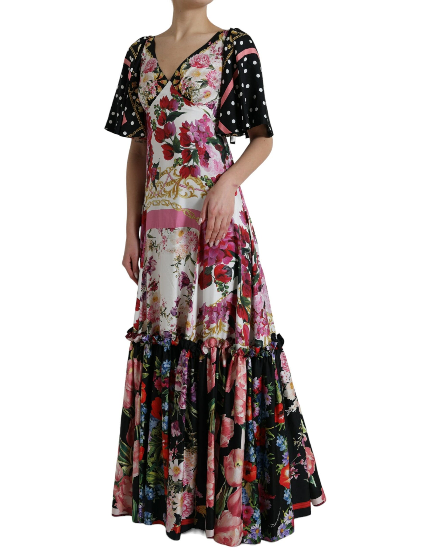 Dolce & Gabbana Multicolor Floral Print Silk Twill Gown Dress | Regal Royce