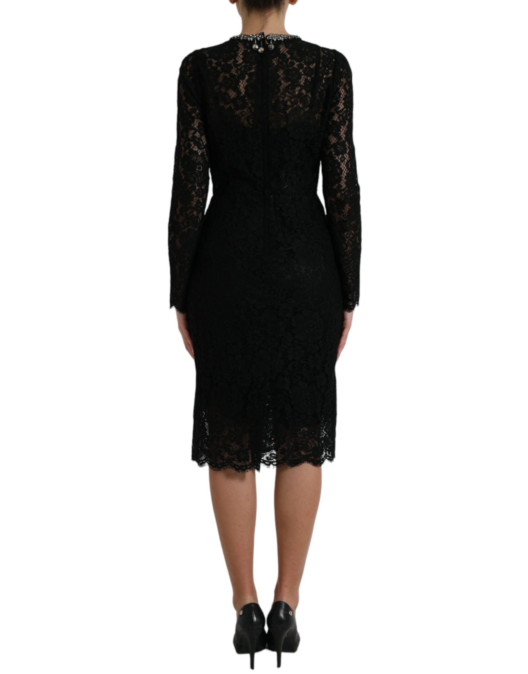 Dolce & Gabbana Black Lace Crystal Embellished Sheath Dress | Regal Royce