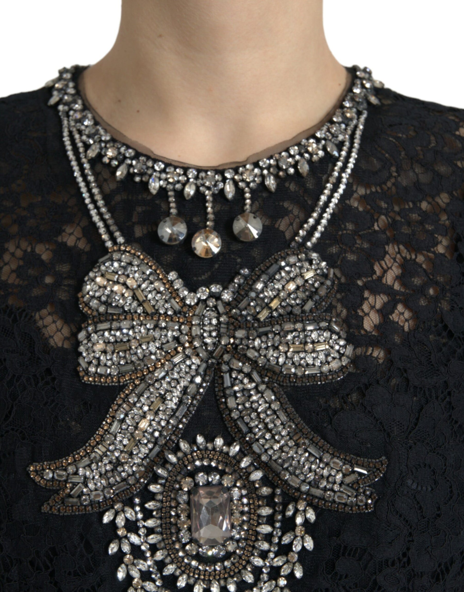 Dolce & Gabbana Black Lace Crystal Embellished Sheath Dress | Regal Royce