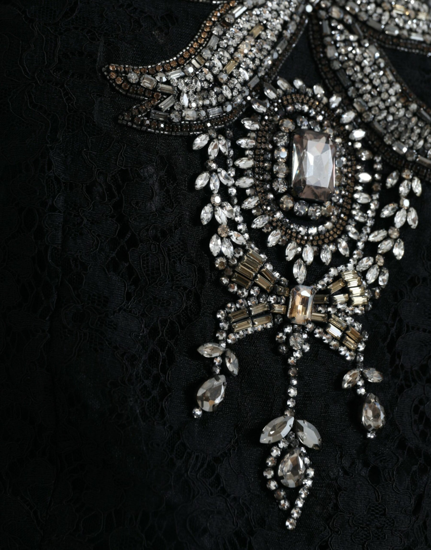 Dolce & Gabbana Black Lace Crystal Embellished Sheath Dress | Regal Royce