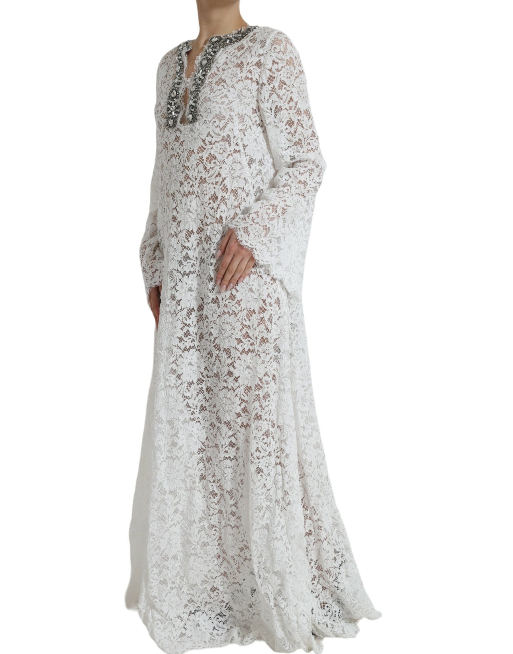 Dolce & Gabbana White Lace Crystal Embellished Shift Dress | Regal Royce