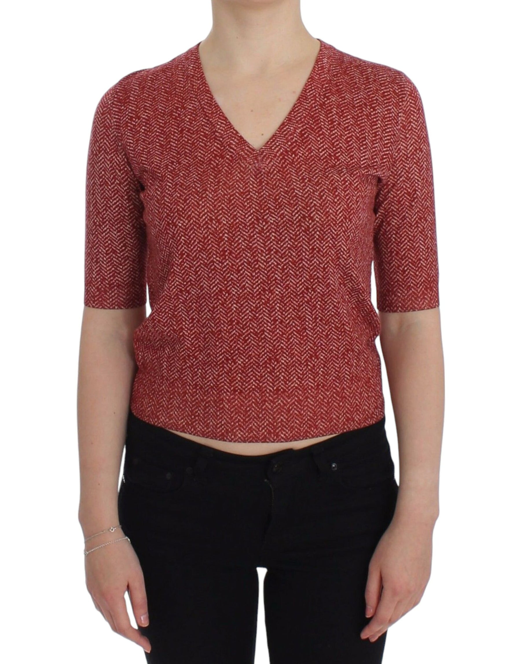 Dolce & Gabbana Red Wool Tweed Short Sleeve Sweater Pullover | Regal Royce