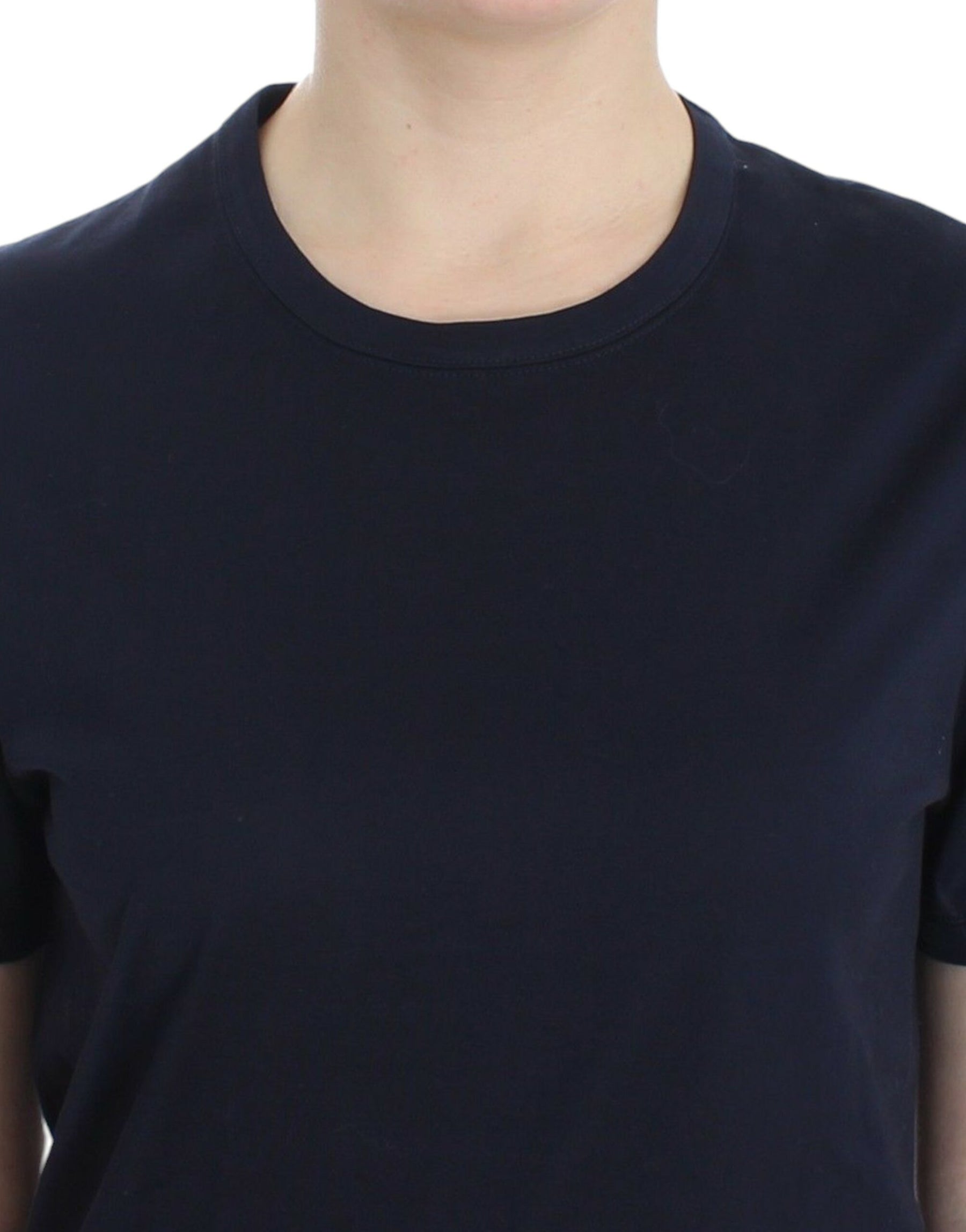 Ermanno Scervino Lingerie Blue Crewneck Cotton Logo T-shirt | Regal Royce