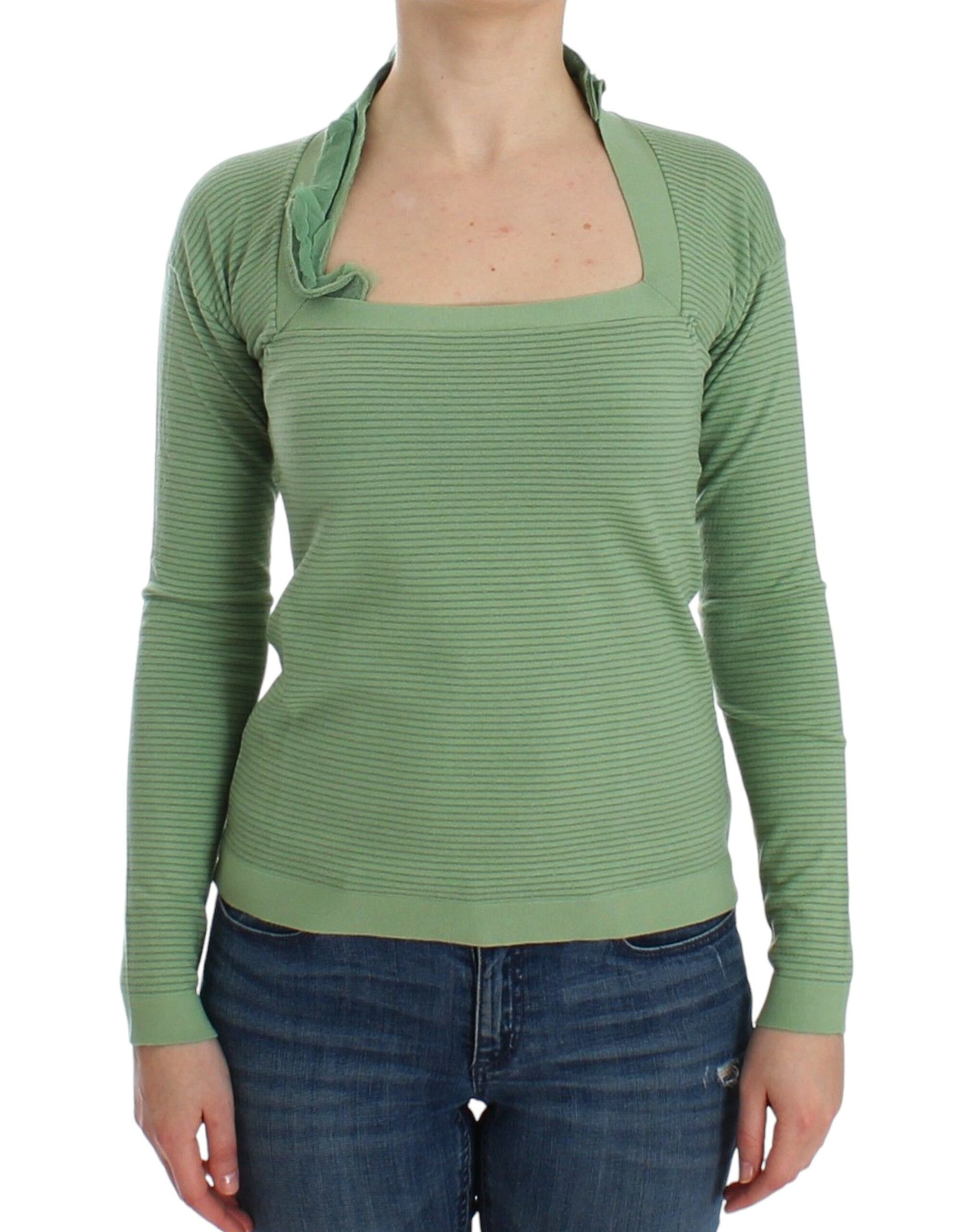 Ermanno Scervino Green Wool Blend Striped Long Sleeve Sweater | Regal Royce