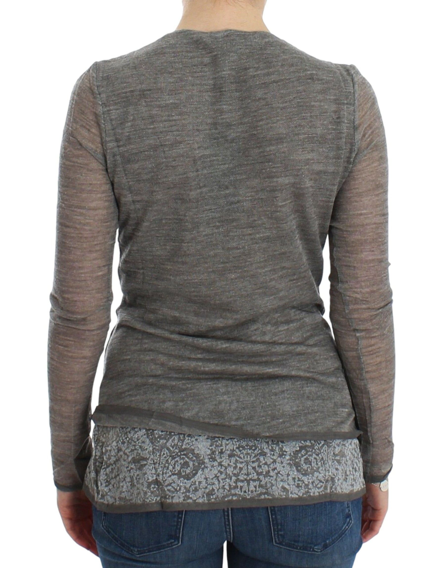 Ermanno Scervino Gray Wool Blend Stretch Long Sleeve Sweater | Regal Royce