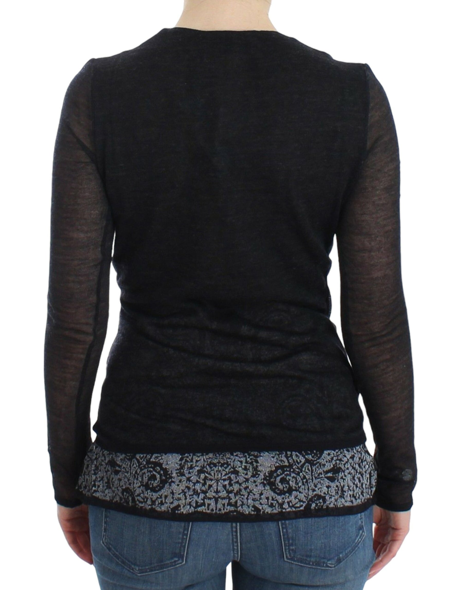 Ermanno Scervino Black Wool Blend Stretch Long Sleeve Sweater | Regal Royce