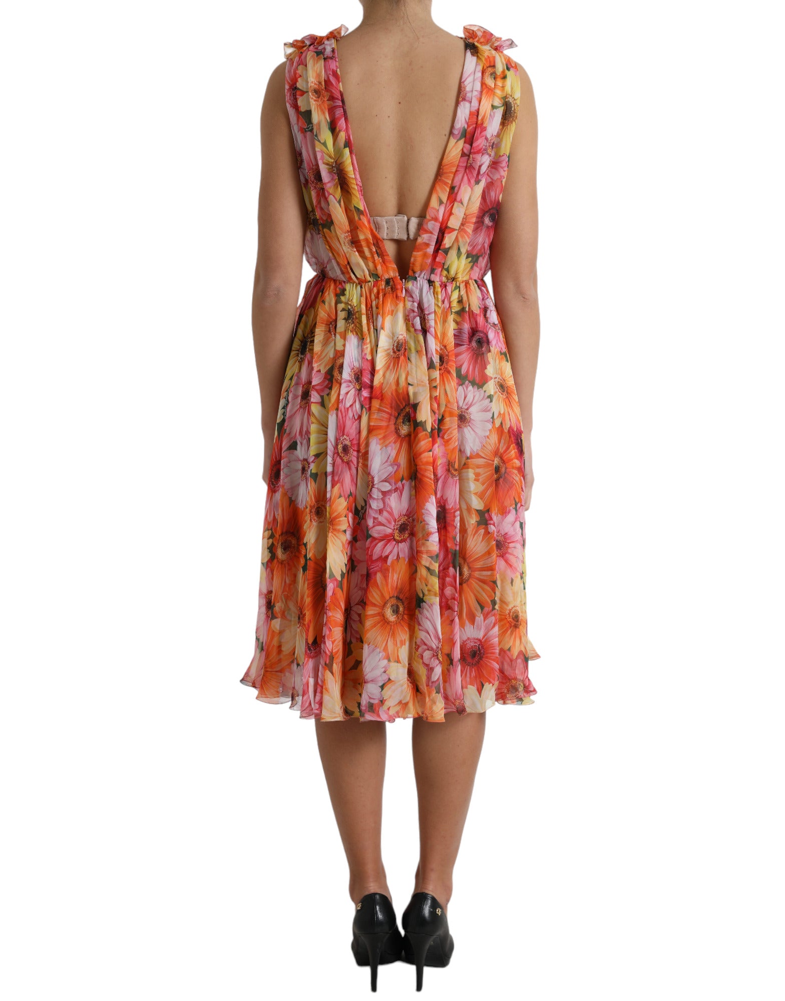 Dolce & Gabbana Multicolor Sunflower Print Silk Midi Dress | Regal Royce