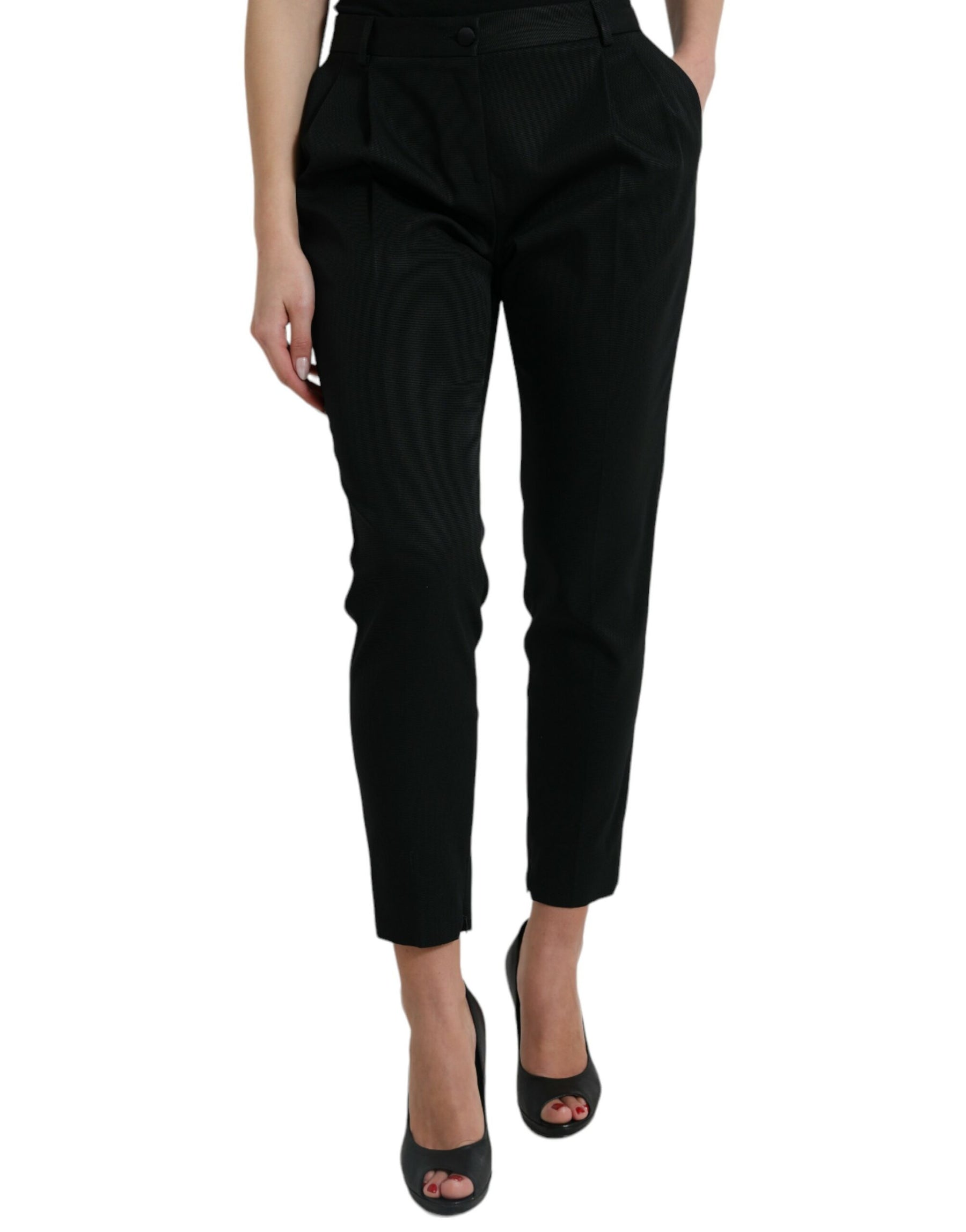 Dolce & Gabbana Black Wool High Waist Cropped Tapered Pants | Regal Royce