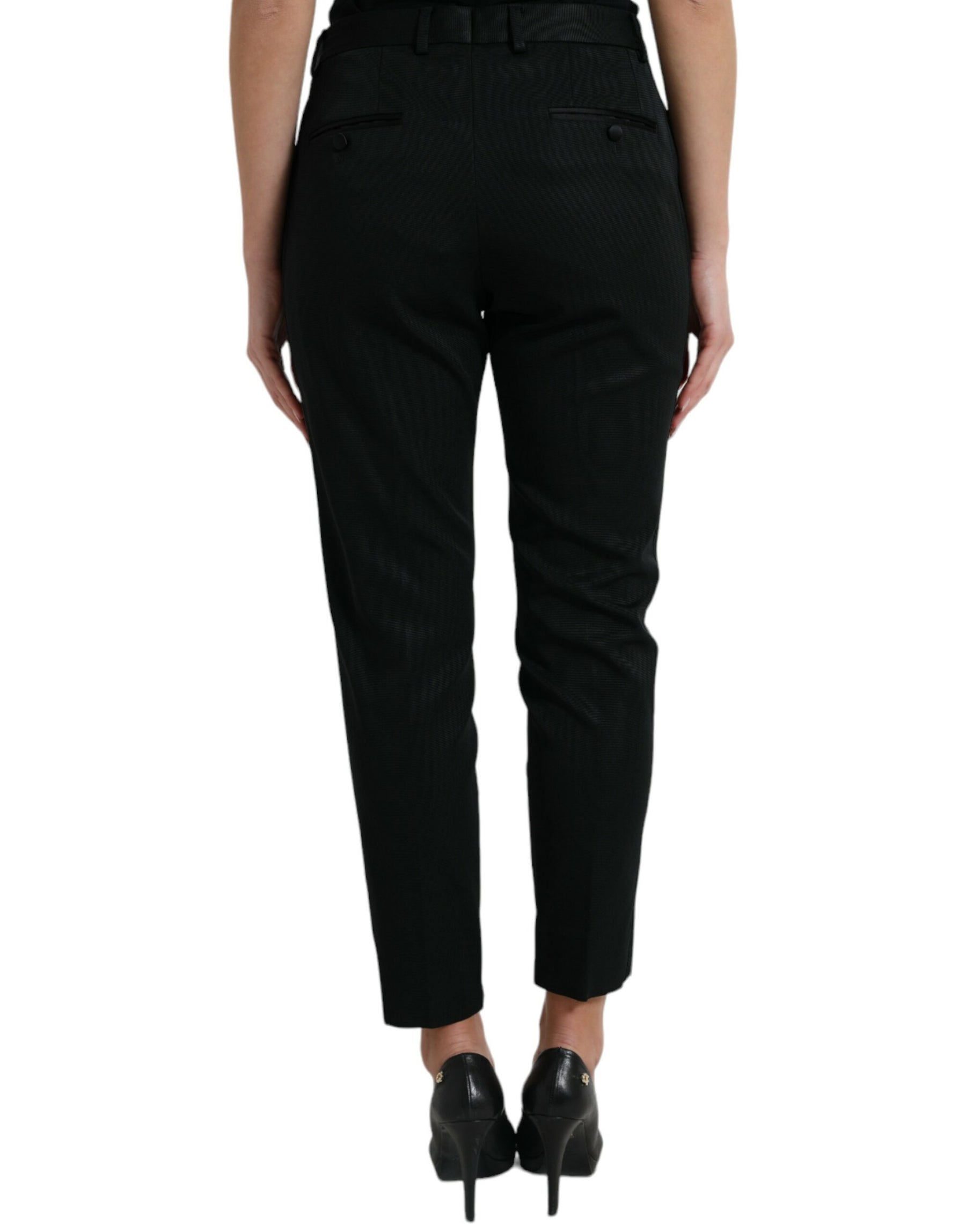 Dolce & Gabbana Black Wool High Waist Cropped Tapered Pants | Regal Royce