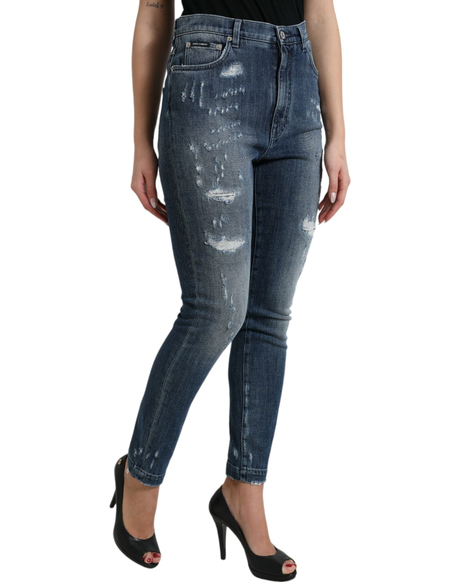 Dolce & Gabbana Dark Blue Distressed GRACE Skinny Denim Jeans | Regal Royce