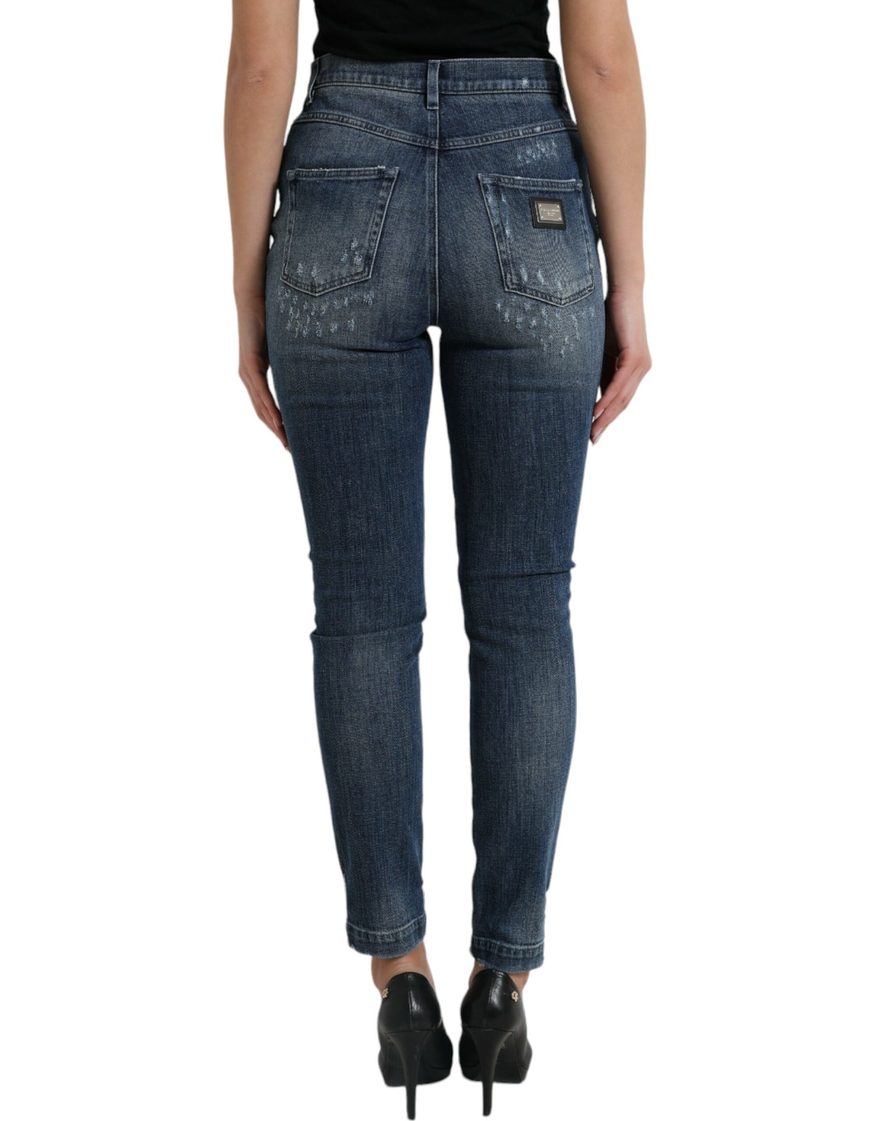Dolce & Gabbana Dark Blue Distressed GRACE Skinny Denim Jeans | Regal Royce