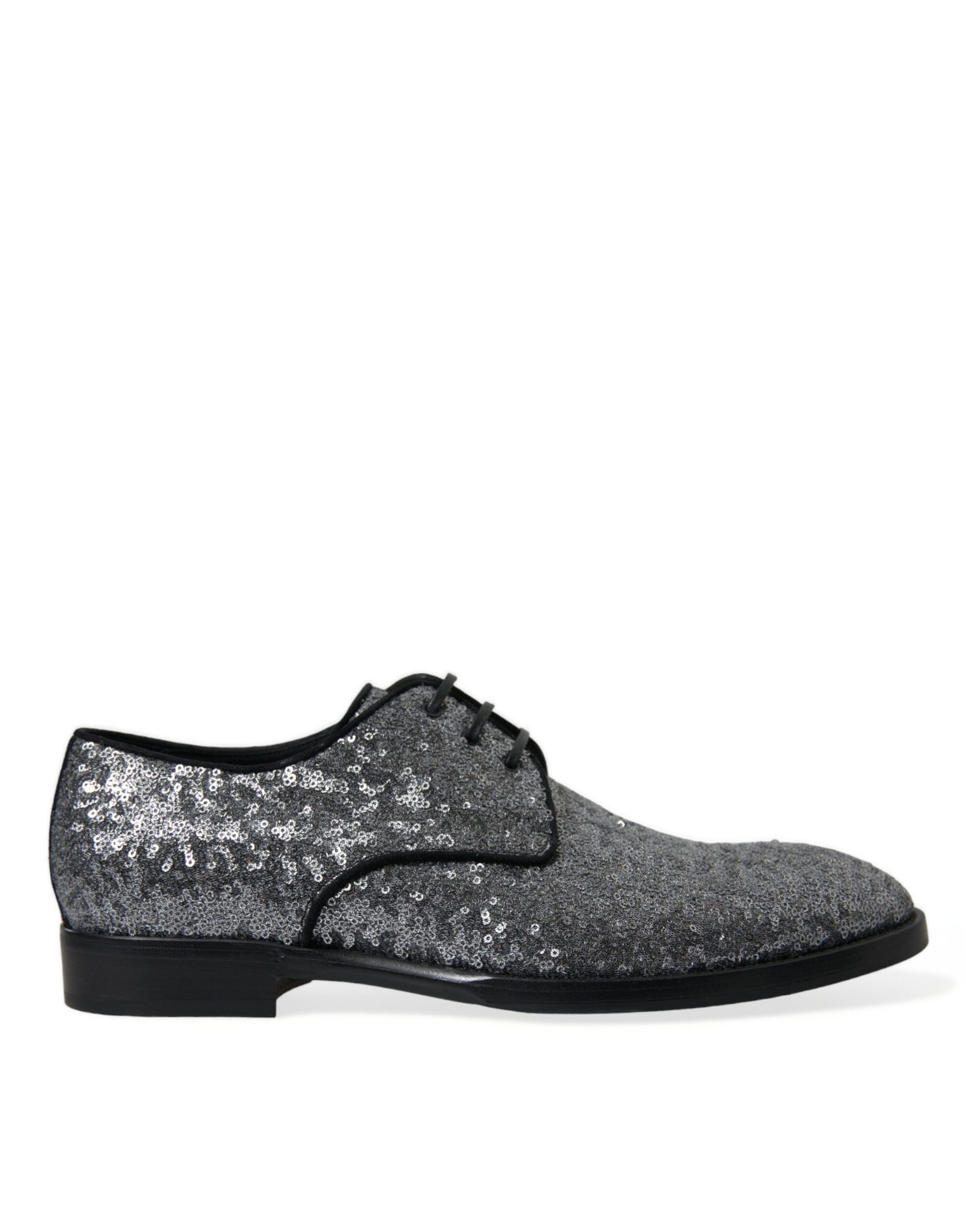 Dolce & Gabbana Silver Sequined Lace Up Men Derby Dress Shoes | Regal Royce