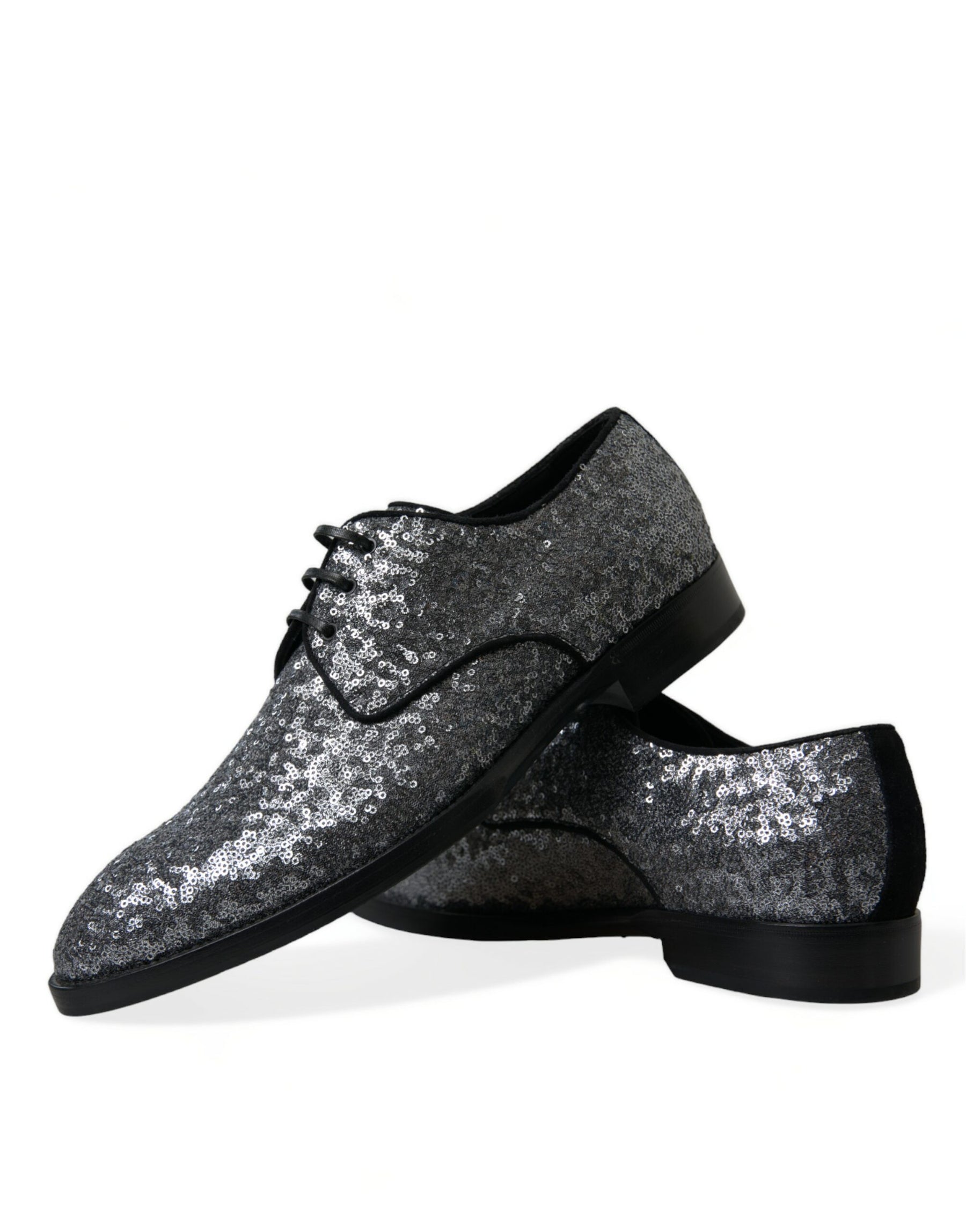 Dolce & Gabbana Silver Sequined Lace Up Men Derby Dress Shoes | Regal Royce
