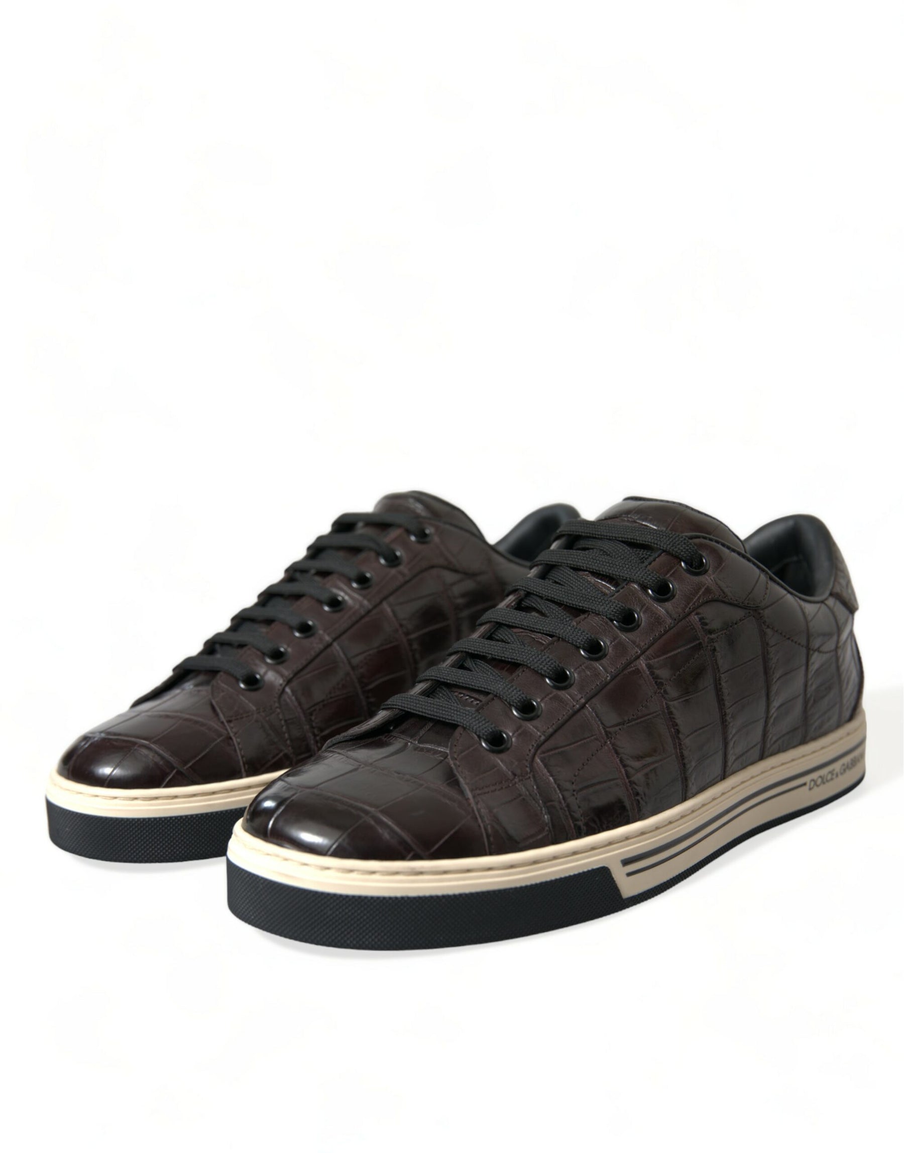 Dolce & Gabbana Brown Croc Exotic Leather Men Casual Sneakers Shoes | Regal Royce