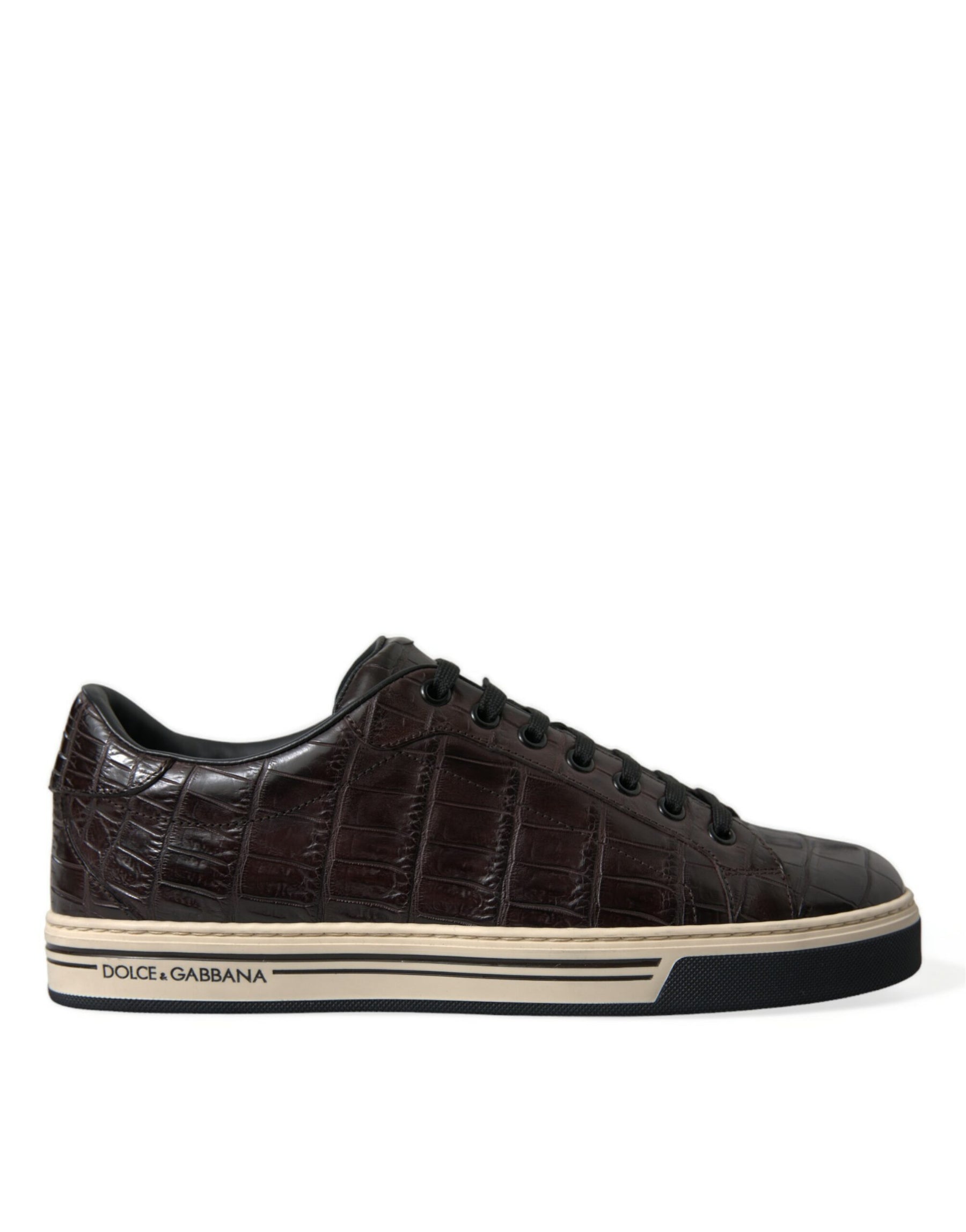 Dolce & Gabbana Brown Croc Exotic Leather Men Casual Sneakers Shoes | Regal Royce