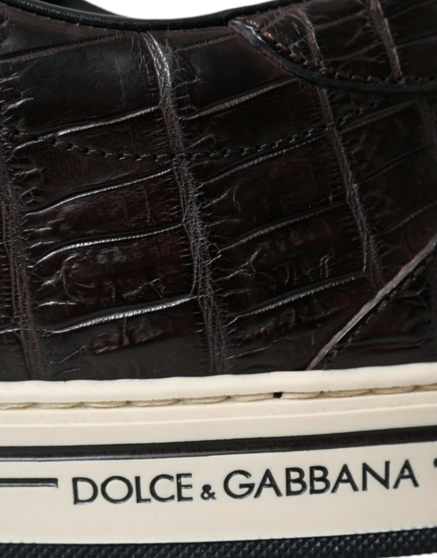 Dolce & Gabbana Brown Croc Exotic Leather Men Casual Sneakers Shoes | Regal Royce
