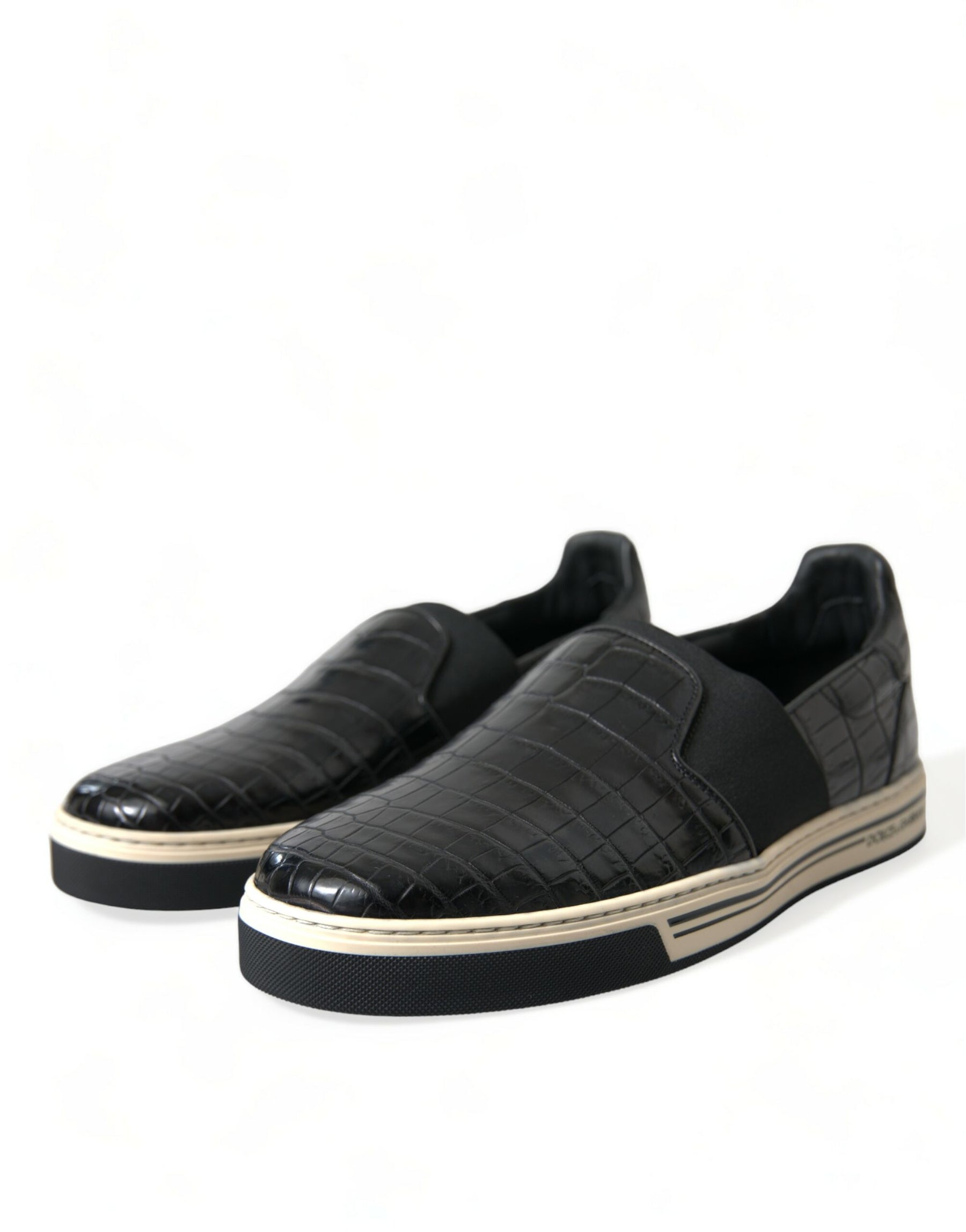 Dolce & Gabbana Black Croc Exotic Leather Sneakers Shoes | Regal Royce