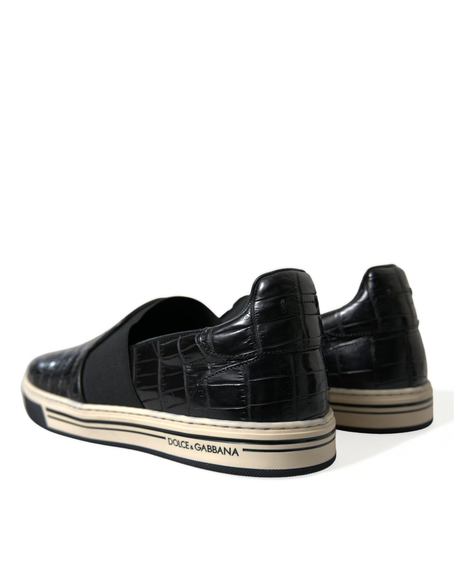 Dolce & Gabbana Black Croc Exotic Leather Sneakers Shoes | Regal Royce