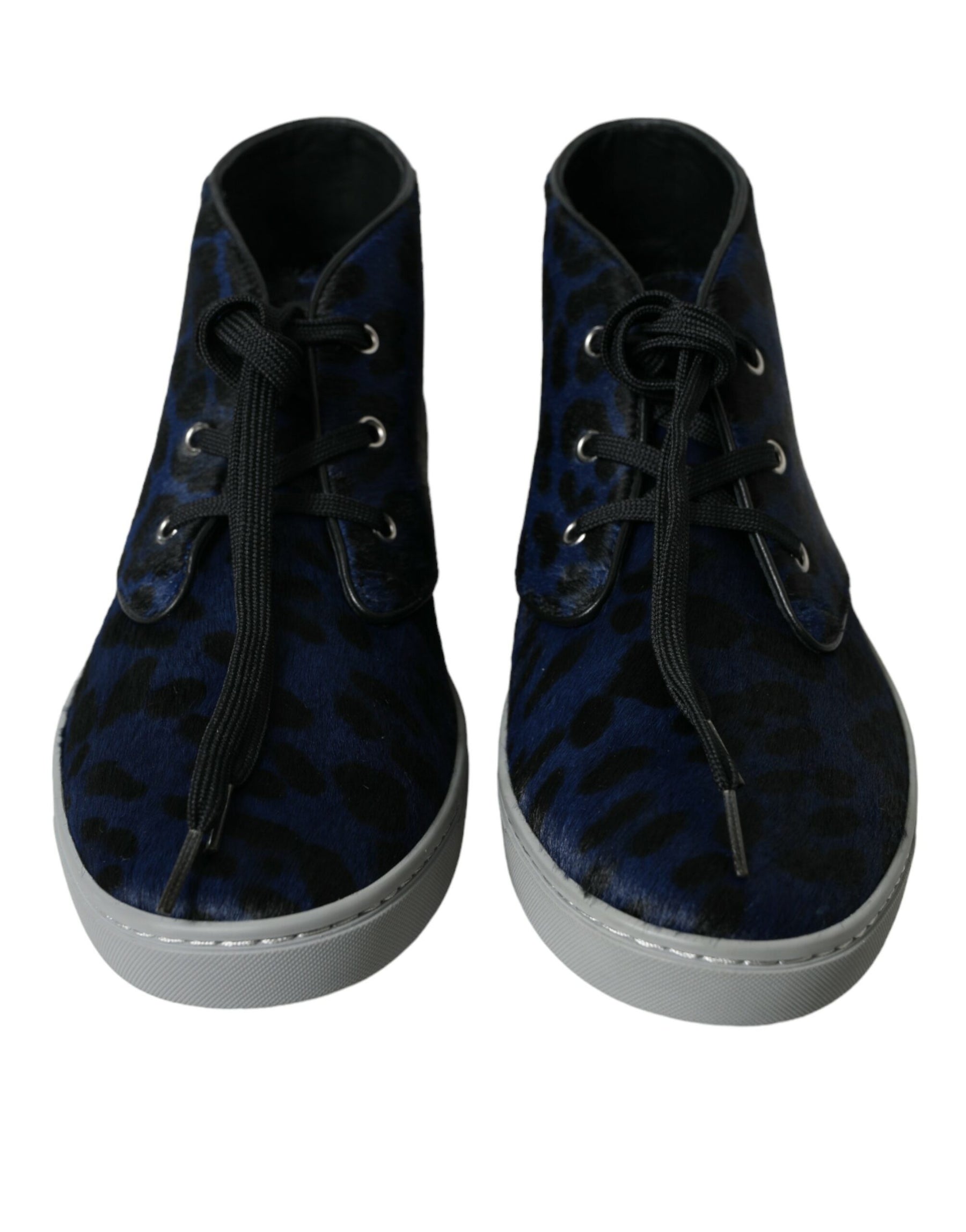 Dolce & Gabbana Blue Calfskin Leopard Mid Top Sneakers Shoes | Regal Royce