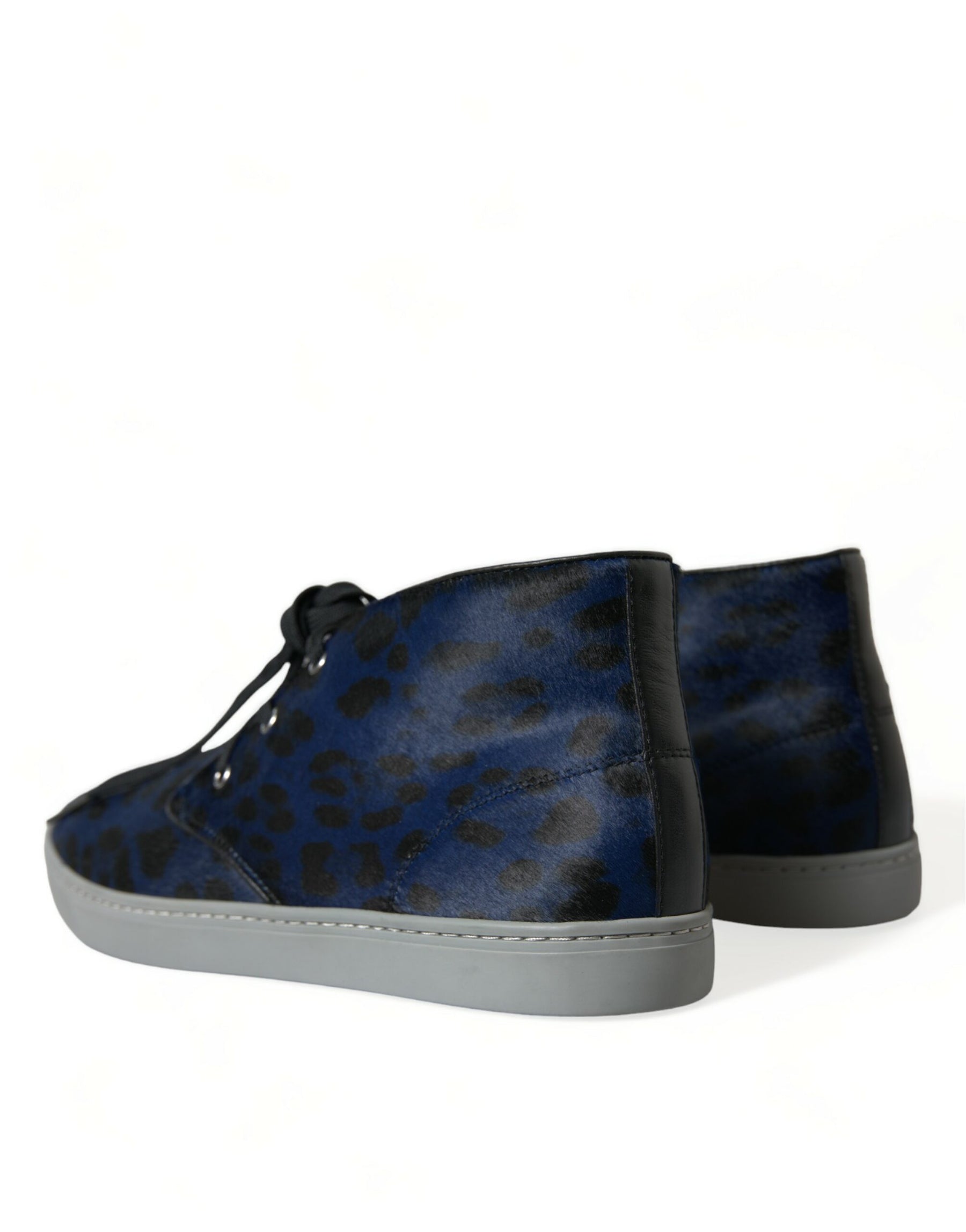 Dolce & Gabbana Blue Calfskin Leopard Mid Top Sneakers Shoes | Regal Royce