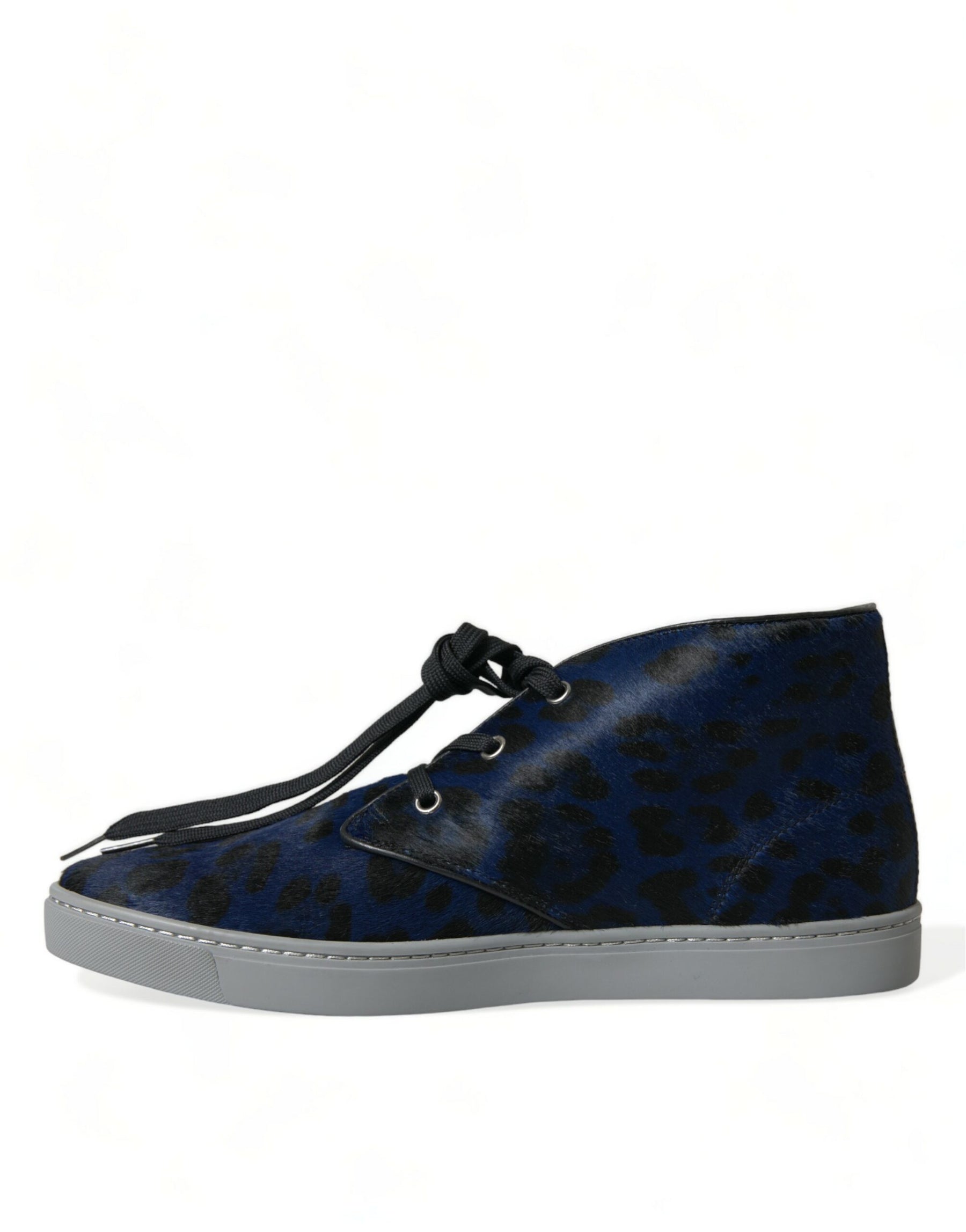 Dolce & Gabbana Blue Calfskin Leopard Mid Top Sneakers Shoes | Regal Royce