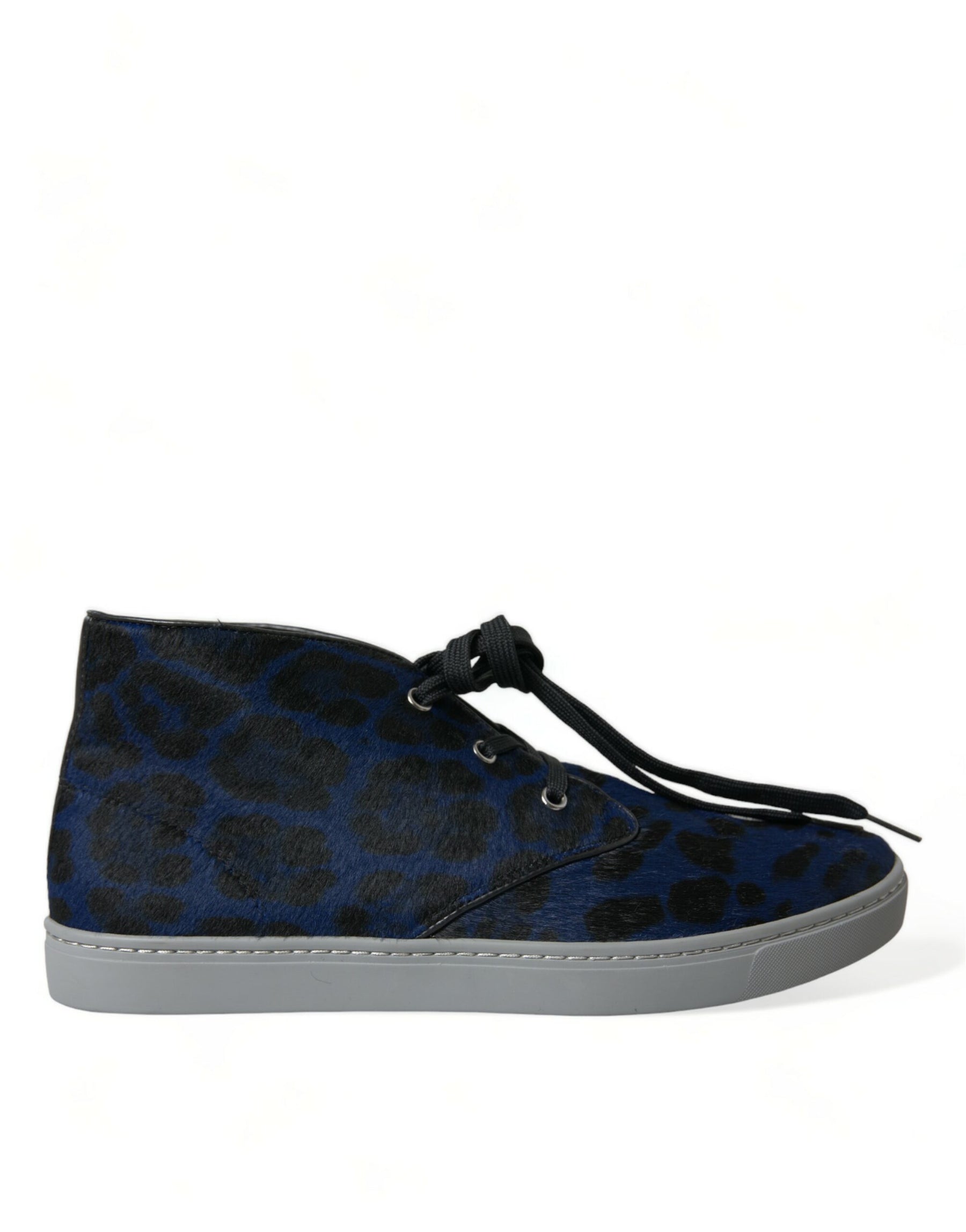Dolce & Gabbana Blue Calfskin Leopard Mid Top Sneakers Shoes | Regal Royce