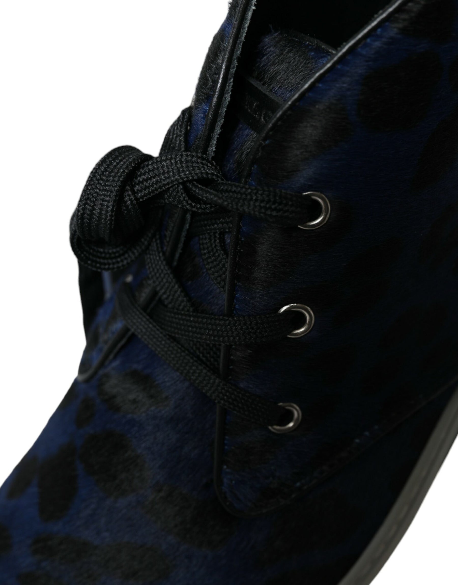 Dolce & Gabbana Blue Calfskin Leopard Mid Top Sneakers Shoes | Regal Royce