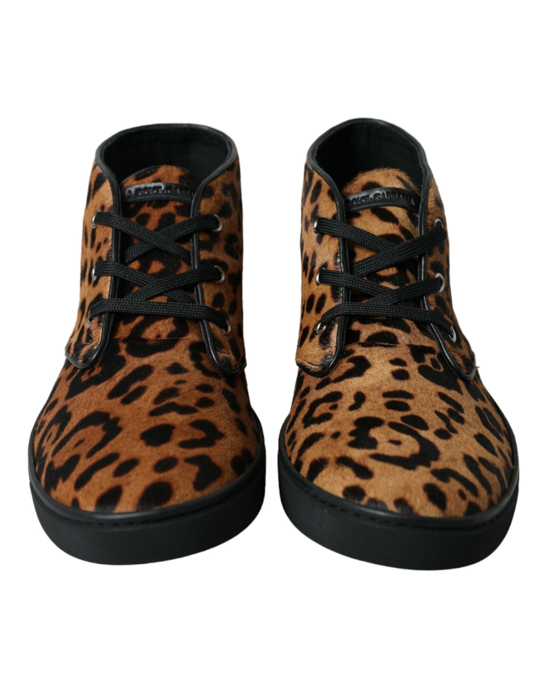 Dolce & Gabbana Brown Leopard Pony Hair Leather Sneakers Shoes | Regal Royce