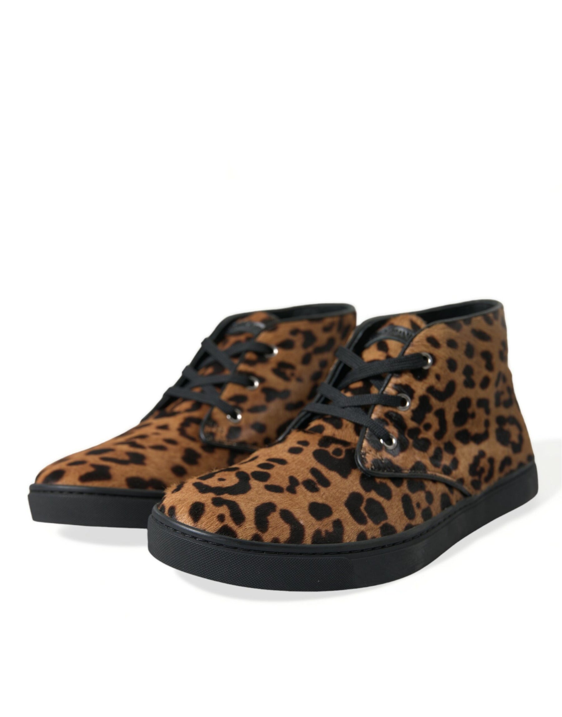 Dolce & Gabbana Brown Leopard Pony Hair Leather Sneakers Shoes | Regal Royce