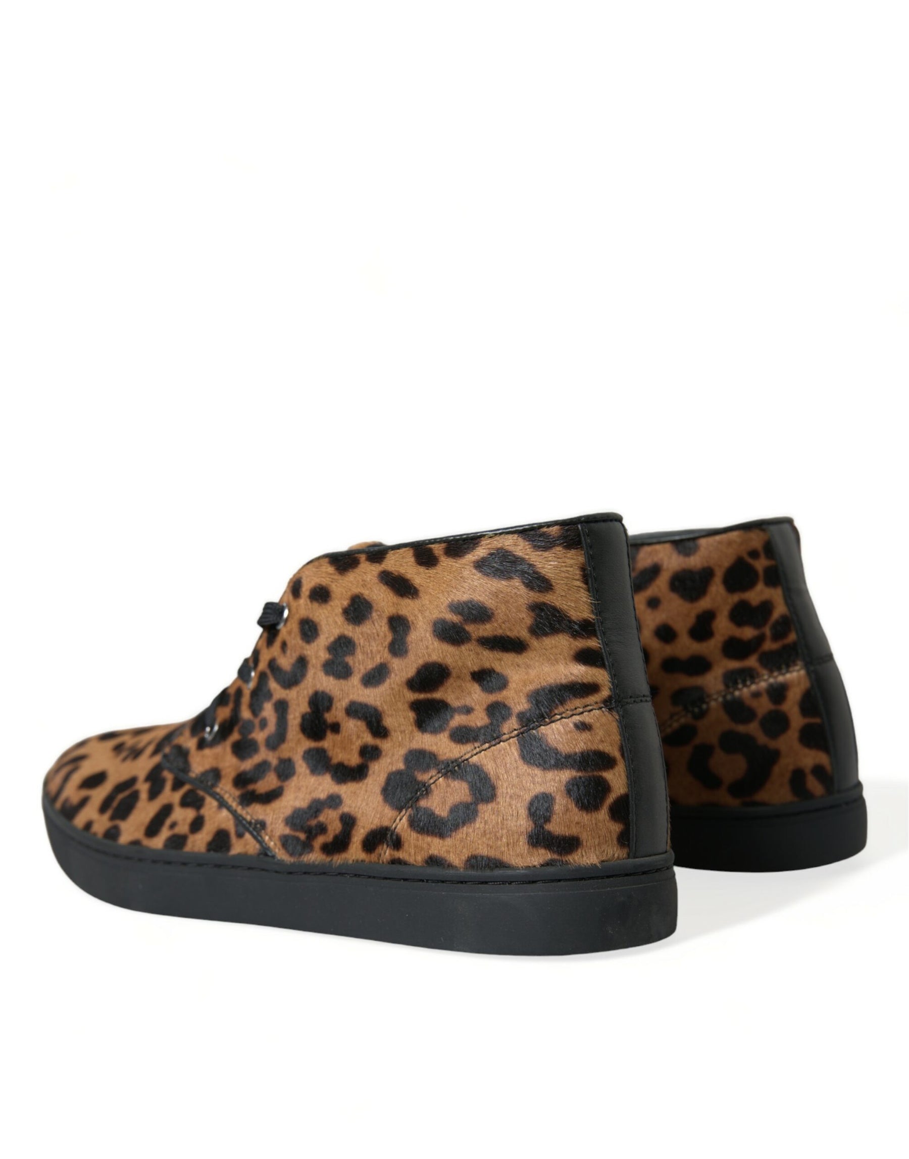 Dolce & Gabbana Brown Leopard Pony Hair Leather Sneakers Shoes | Regal Royce