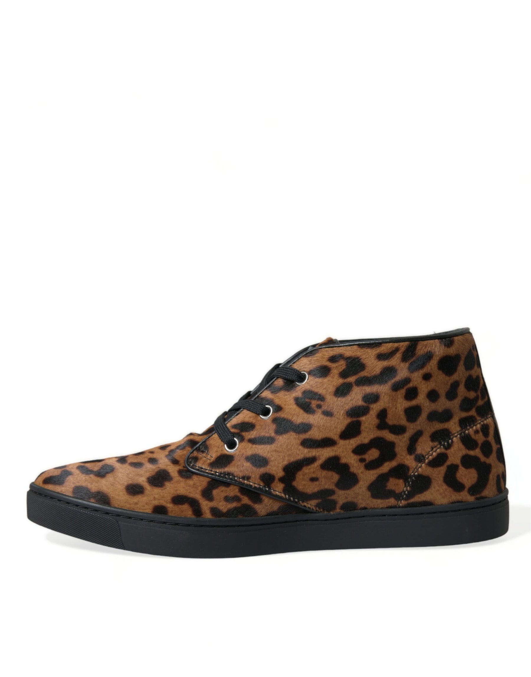Dolce & Gabbana Brown Leopard Pony Hair Leather Sneakers Shoes | Regal Royce