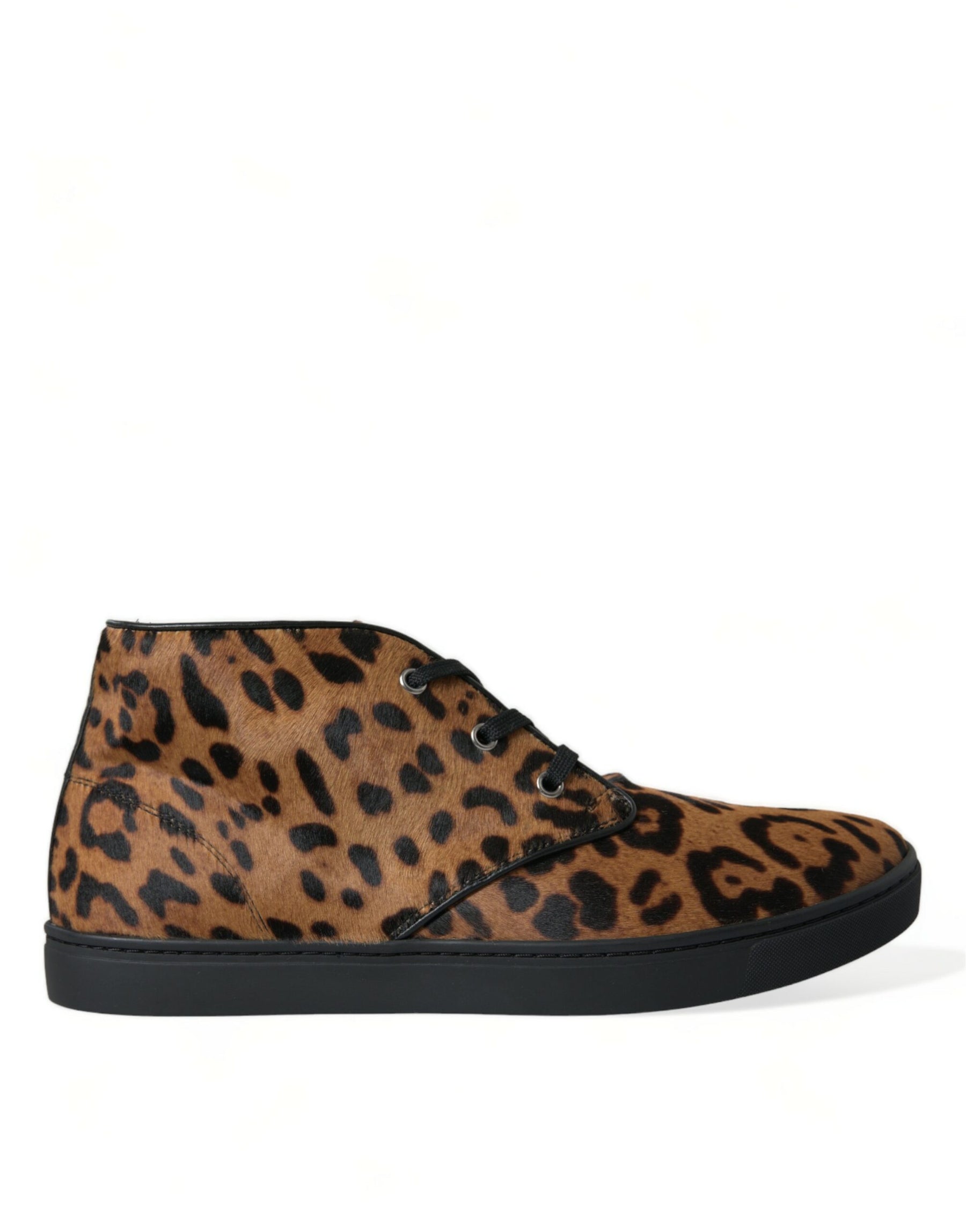 Dolce & Gabbana Brown Leopard Pony Hair Leather Sneakers Shoes | Regal Royce