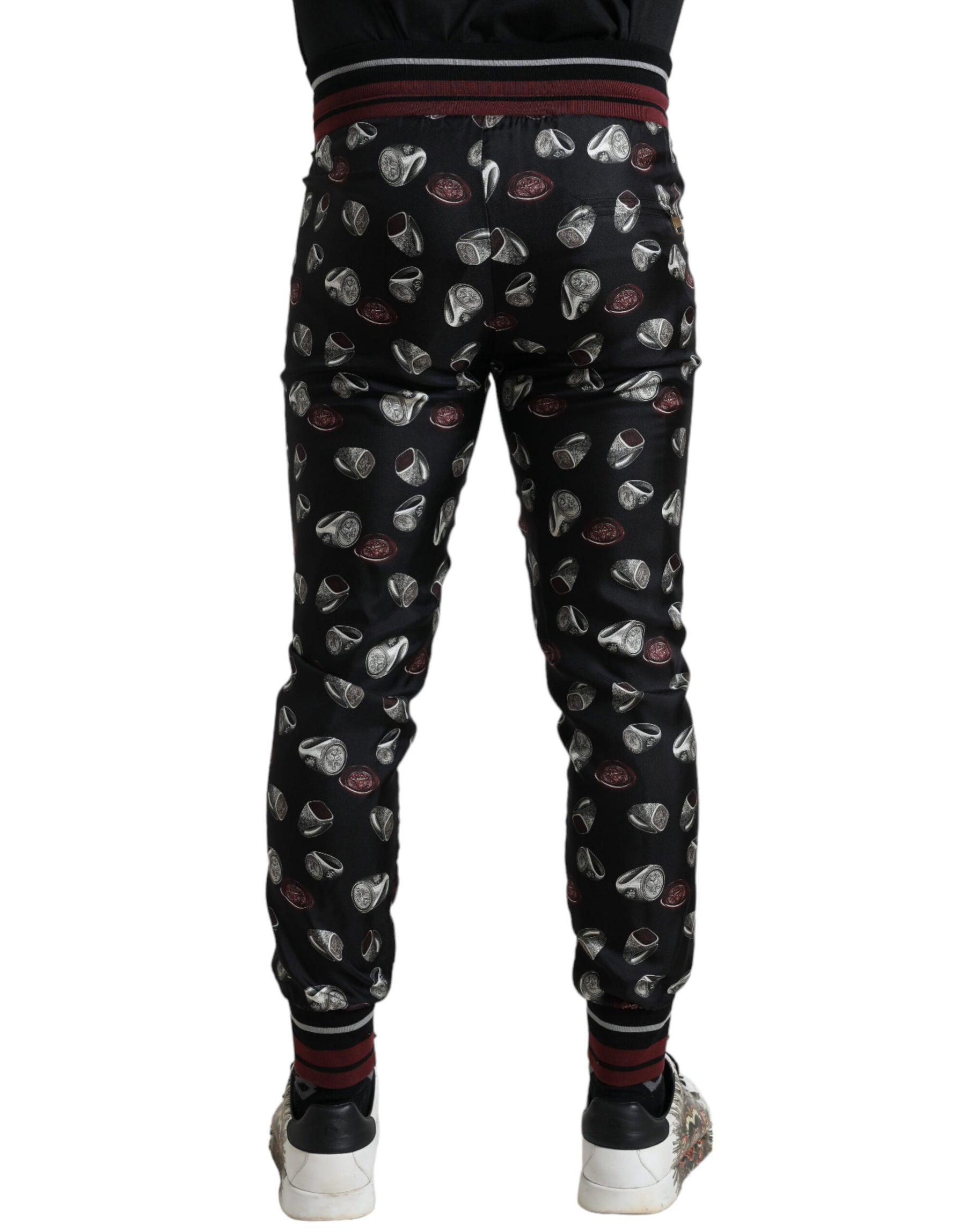 Dolce & Gabbana Black Ring Silk Jogging Trousers Pants | Regal Royce